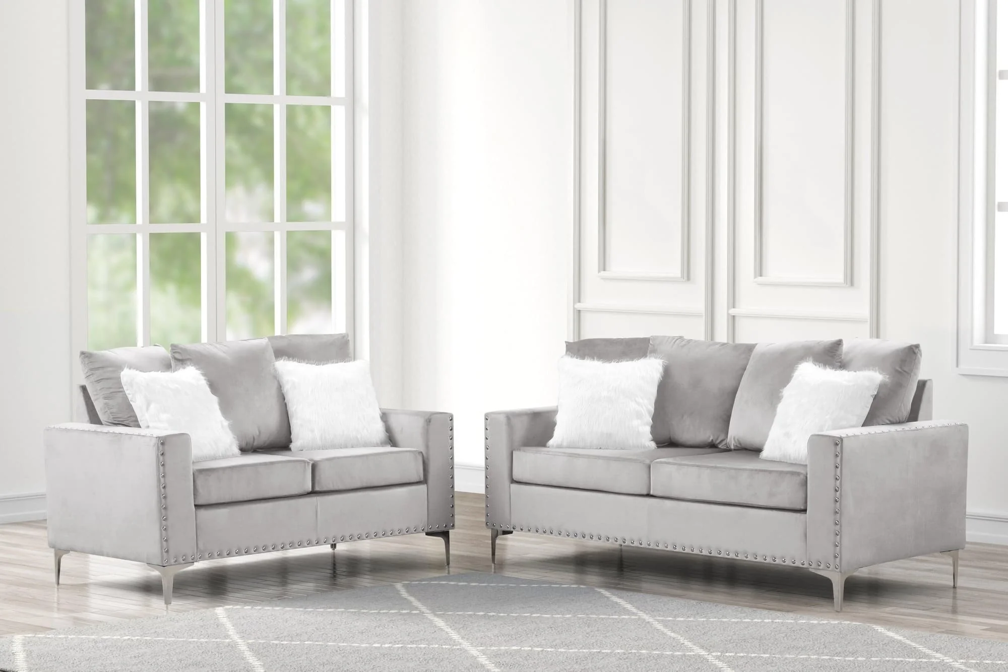 Cinderella Silver Velvet 2-Piece Living Room Set - Image 1