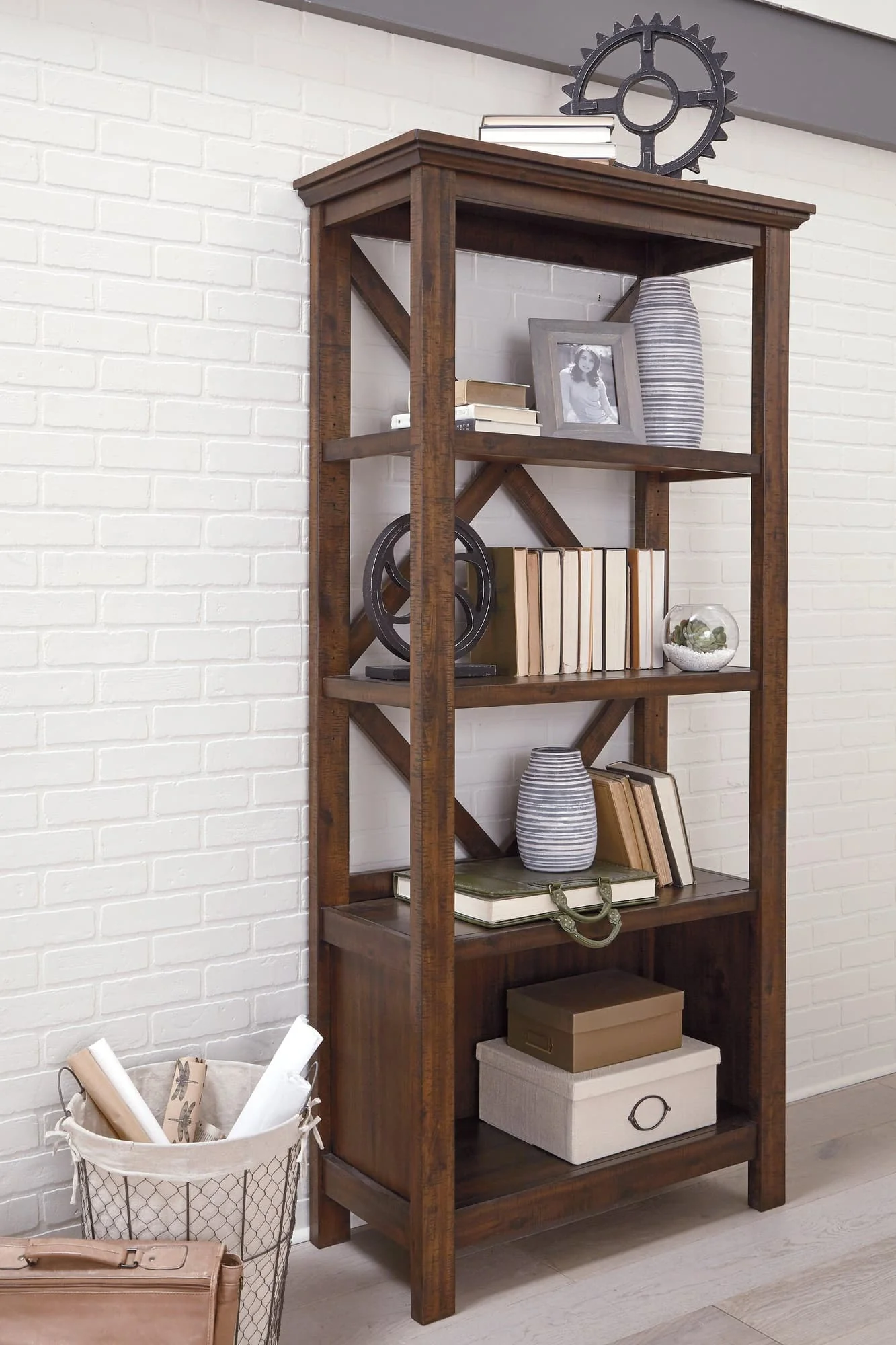 Baldridge Rustic Brown 75″ Bookcase