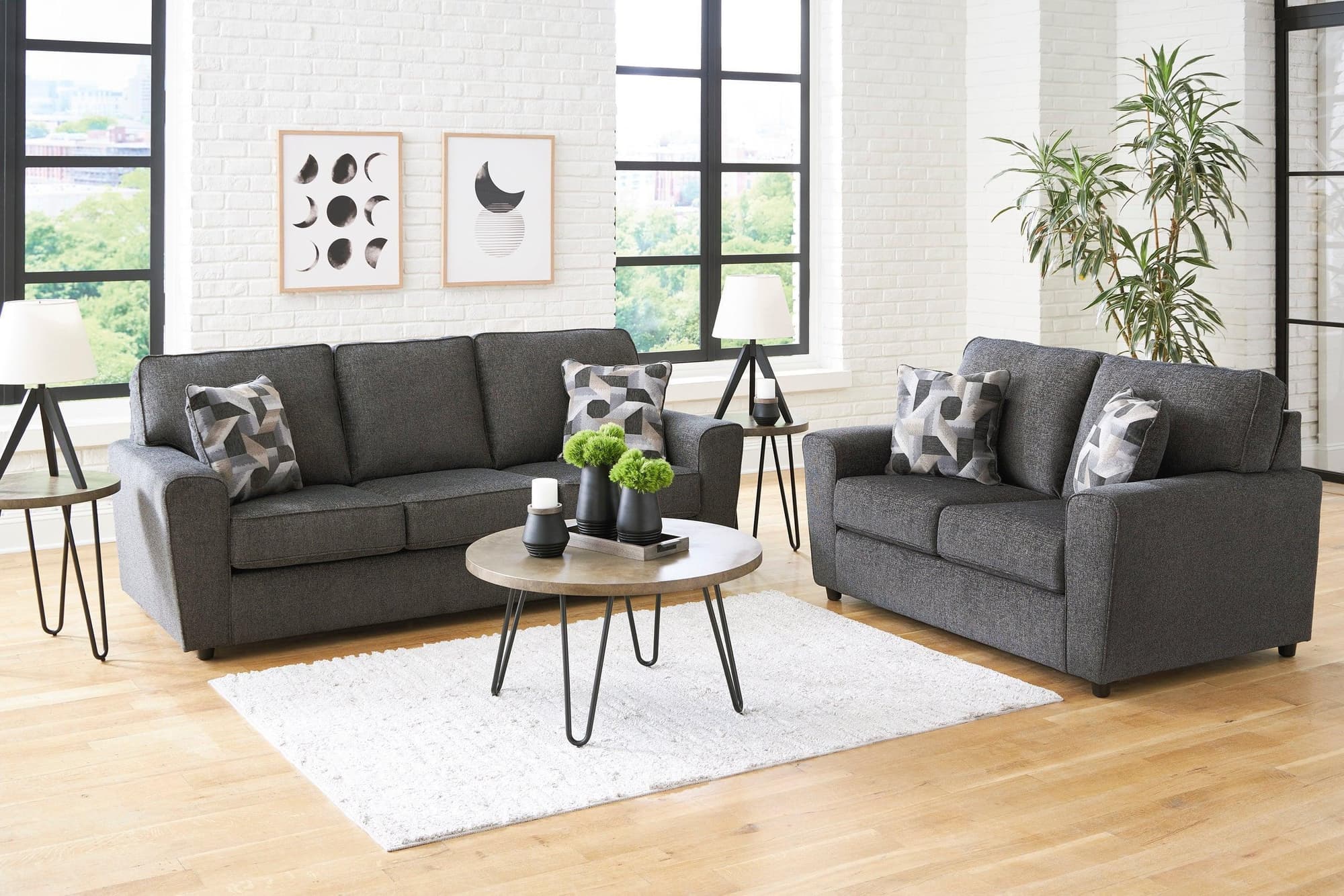 Ashley Slate Thick Fabric Upholstered Sofa Loveseat - Image 1