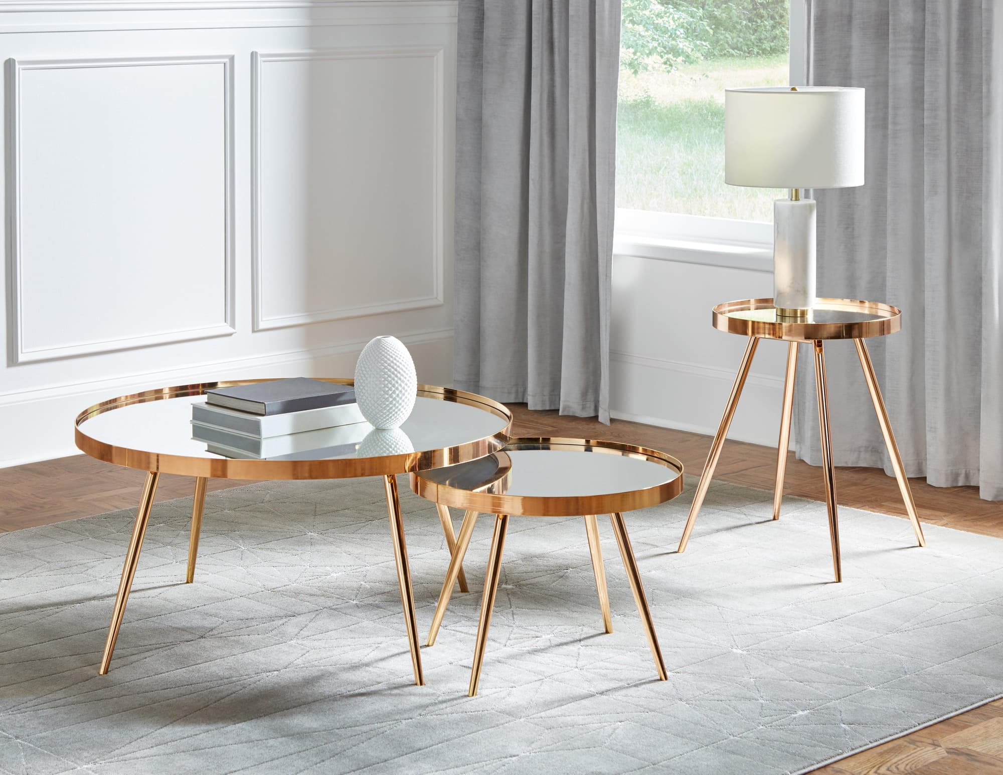 Kaelyn 2-Piece Mirror Top Nesting Coffee Table Gold - Image 1