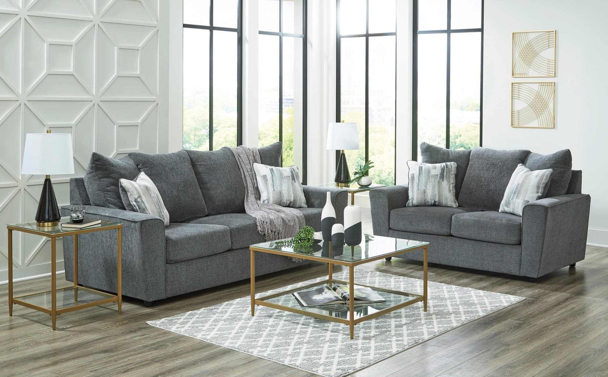 Ashley Gravel Fabric Upholstered Sofa Loveseat - Image 1