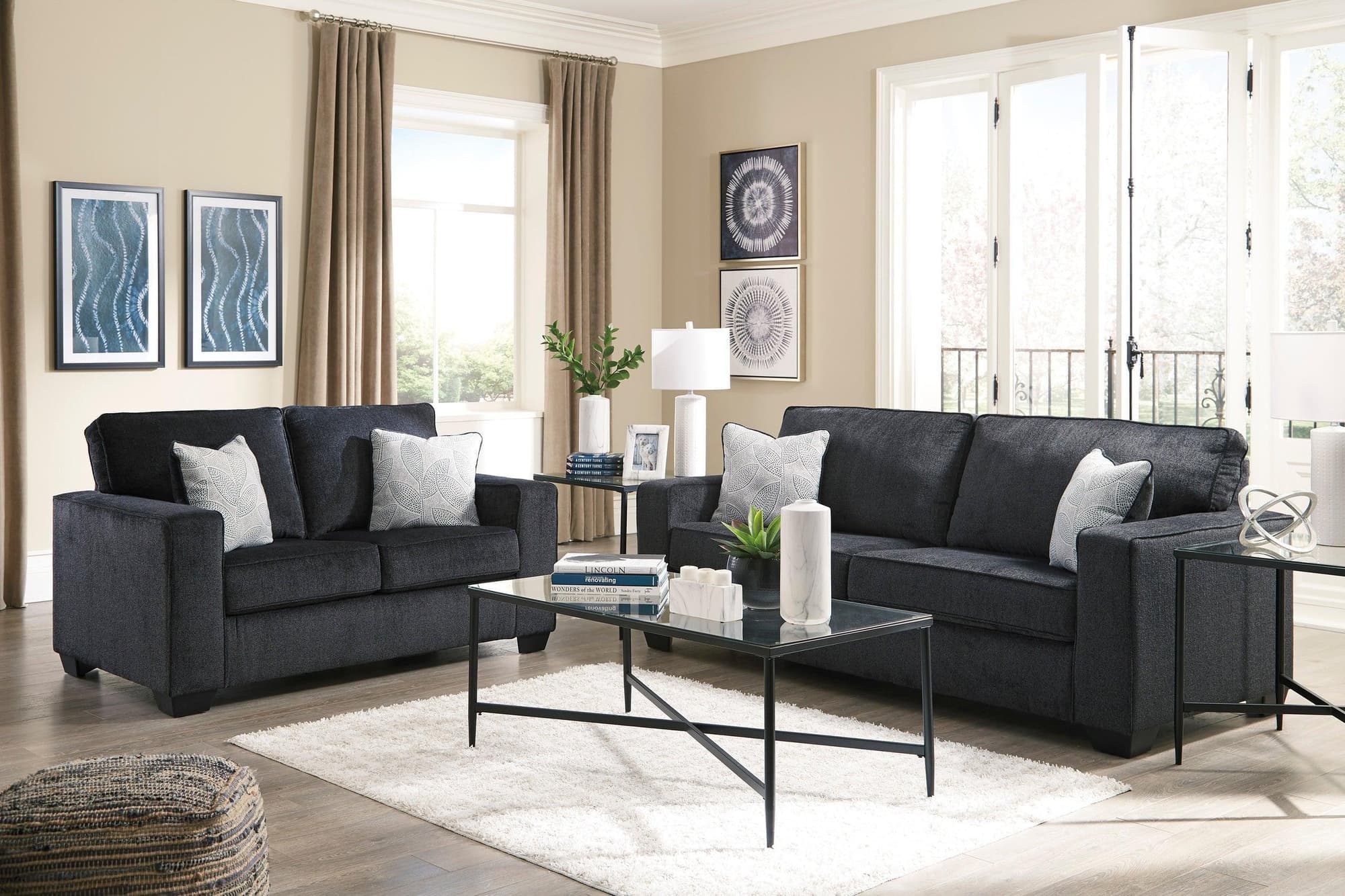 Ashley Slate Fabric Upholstered Living Room Set - Image 1