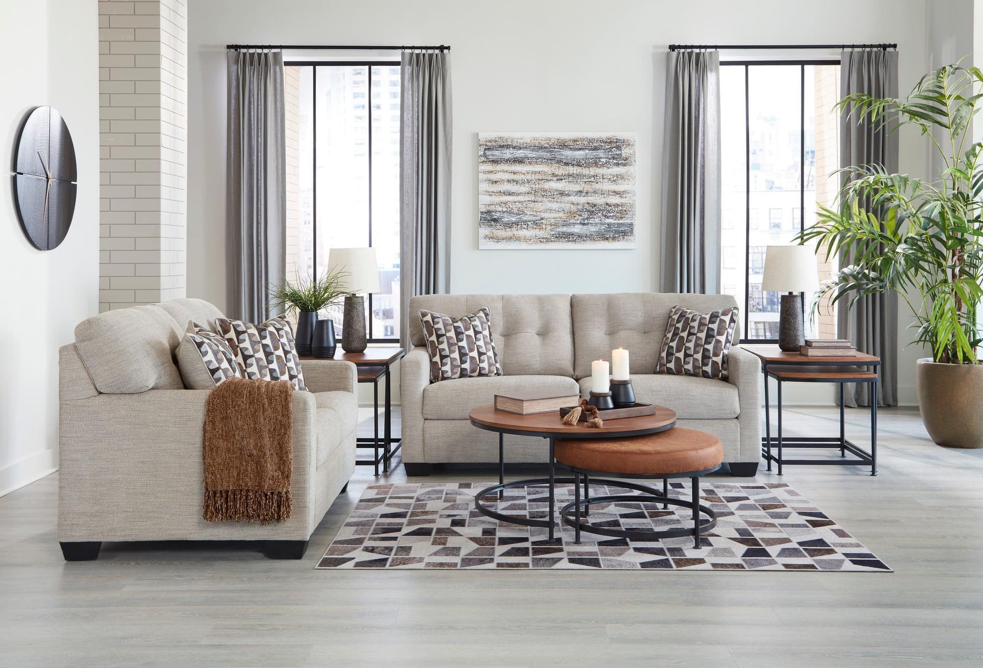 Ashley Pebble Fabric Upholstered Tufted Sofa Loveseat - Image 1
