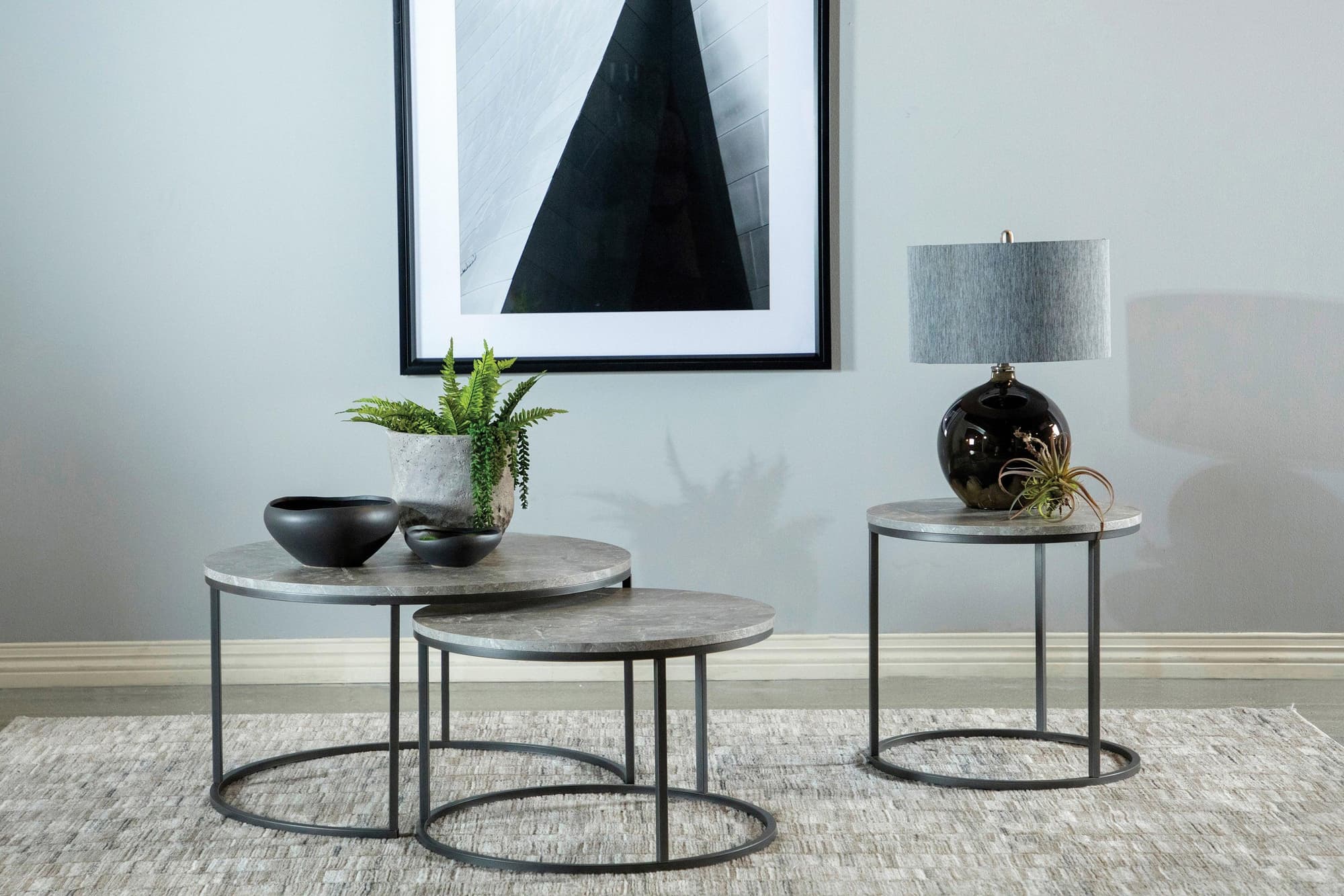 Lainey Round 2-Piece Nesting Coffee Table Gray Gunmetal - Image 1
