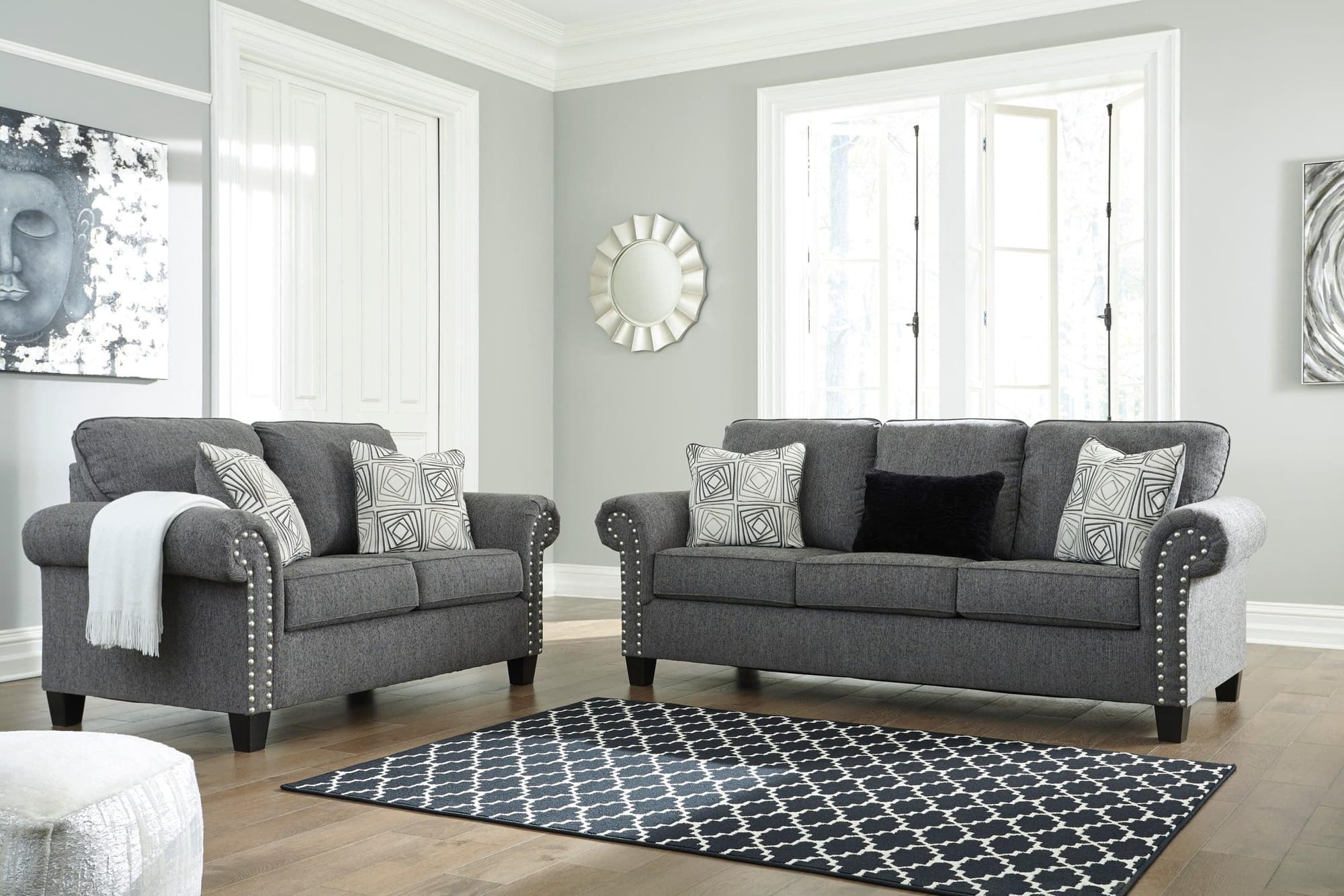 Ashley Charcoal Fabric Upholstered Living Room Set - Image 1