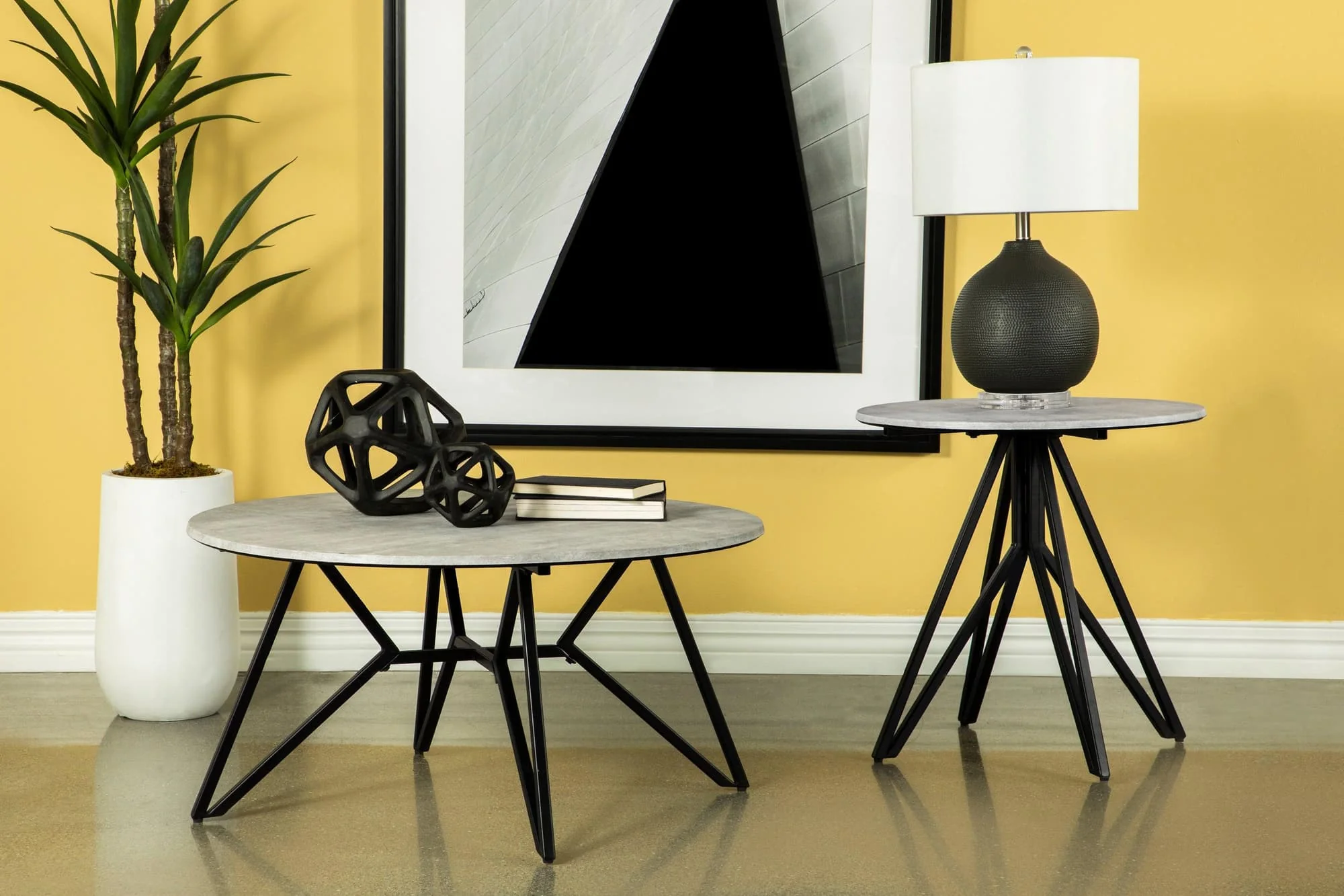 Hadi Round End Table With Hairpin Legs Cement Gunmetal - Image 1
