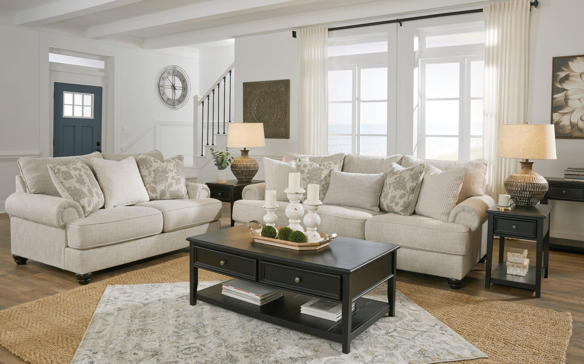 Ashley Fog Fabric Upholstered Sofa Loveseat - Image 1