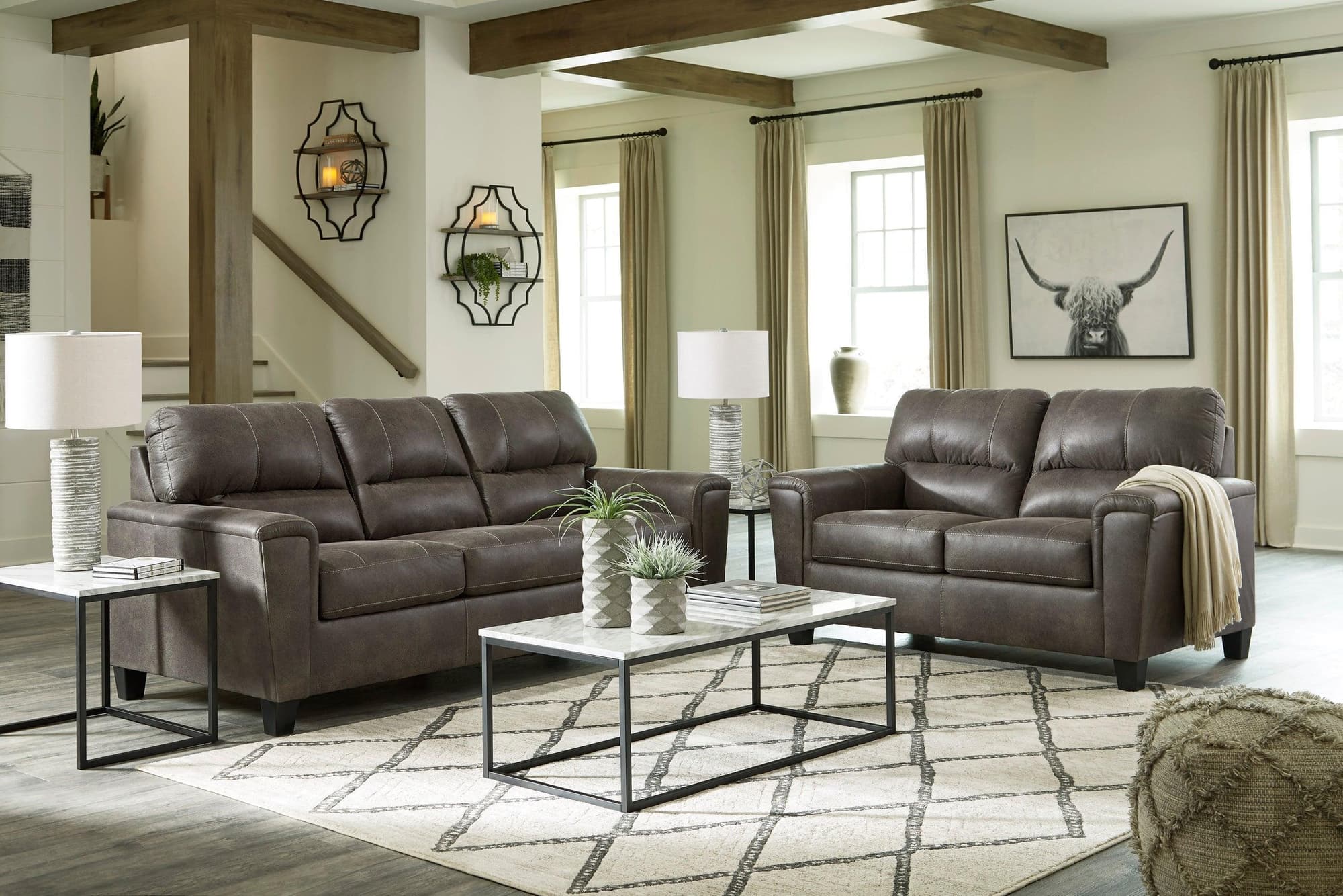 Ashley Smoke Faux Leather Upholstered Living Room Set - Image 1