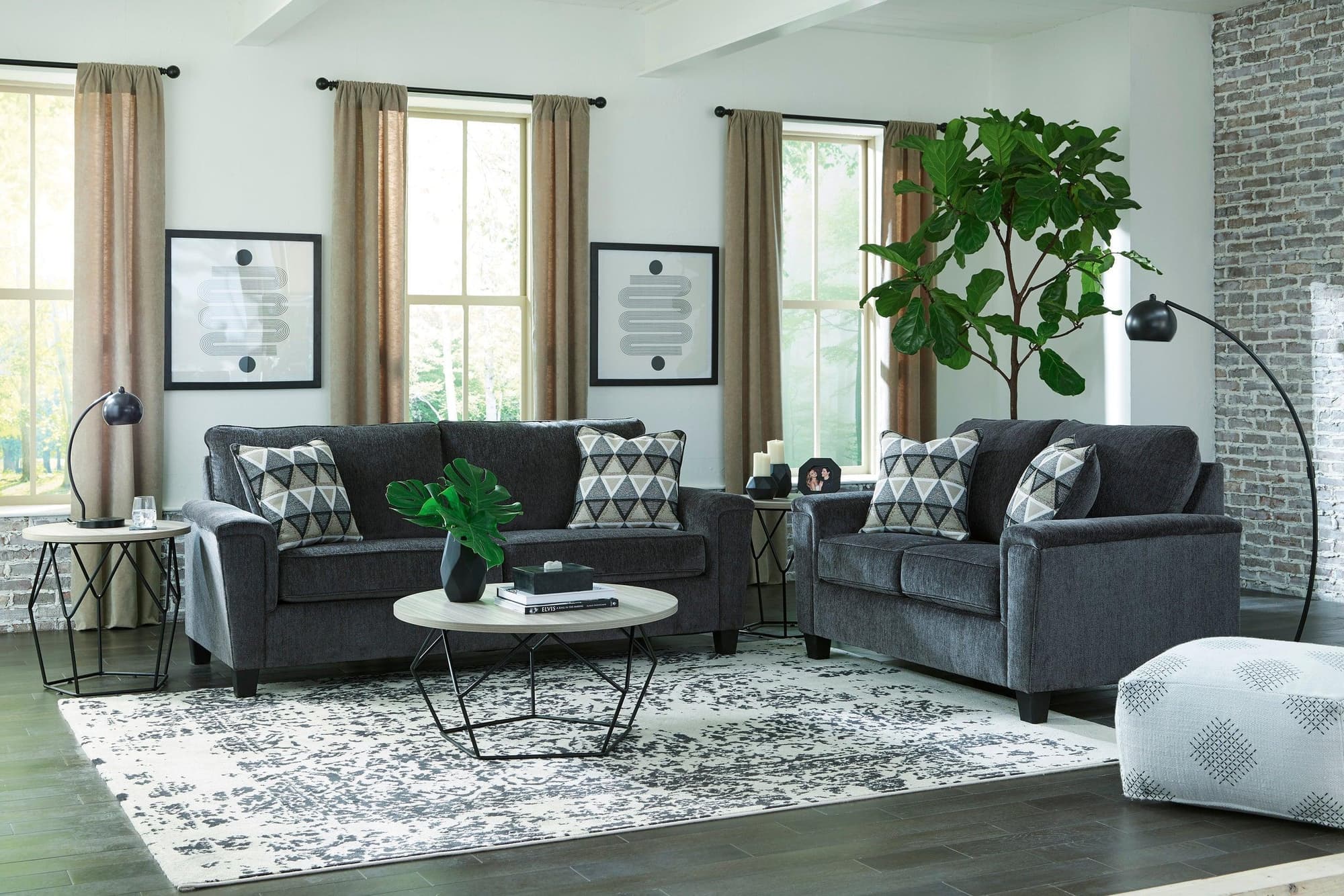 Ashley Smoke Fabric Upholstered Sofa Loveseat - Image 1