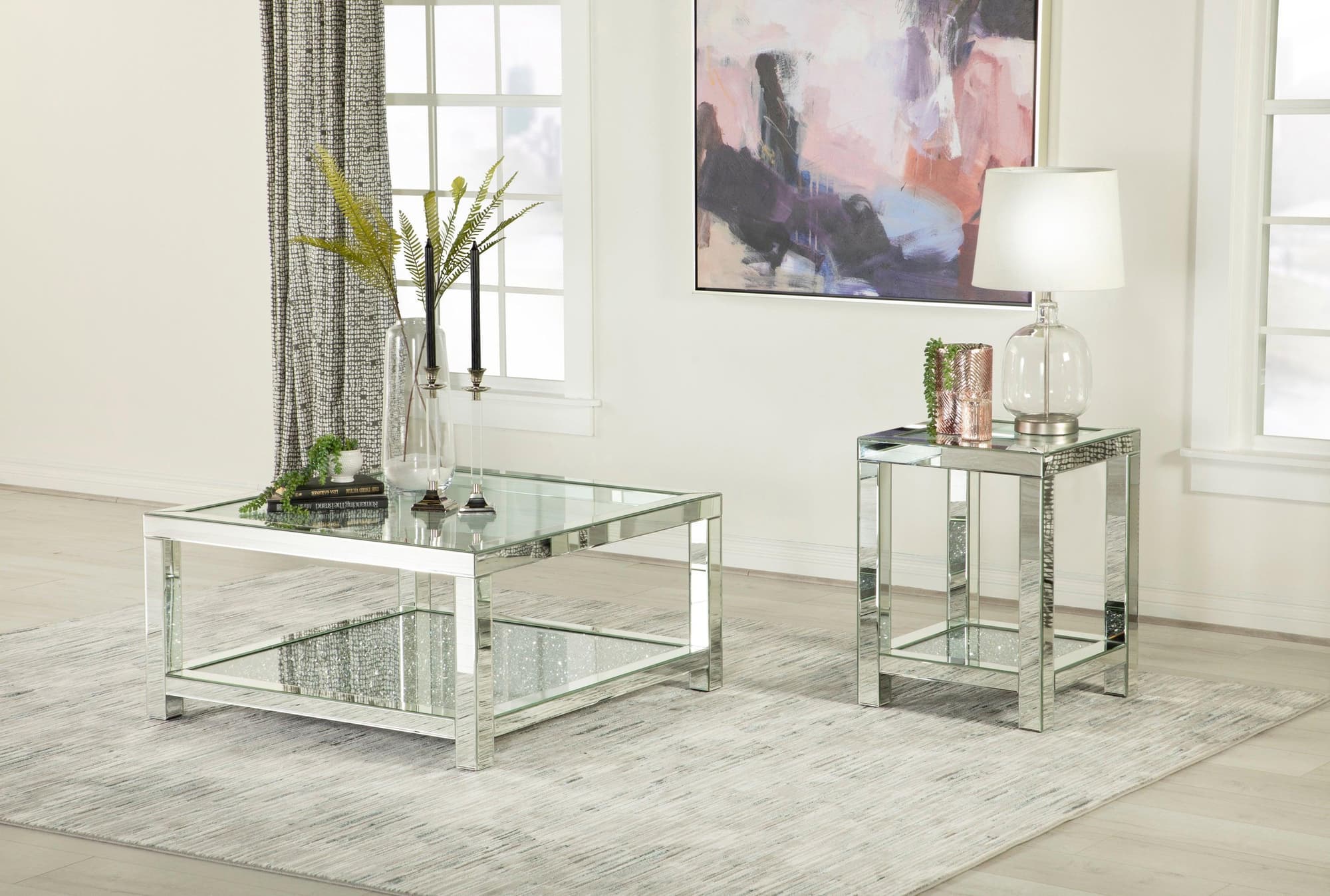 Mozzi Square End Table With Glass Top Mirror - Image 1