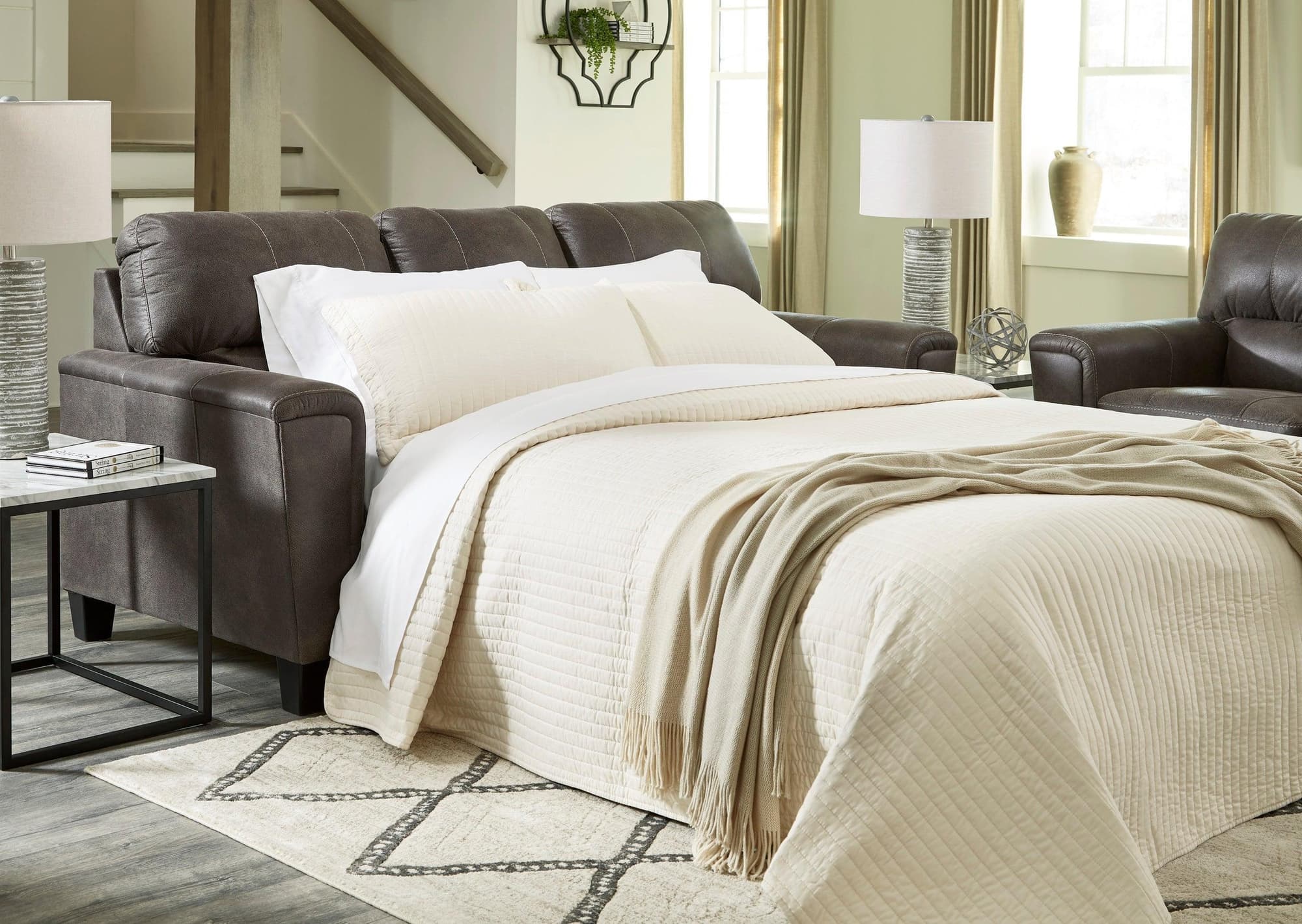 Smoke Faux Faux Leather Fabric Upholstered Queen Sofa Sleeper