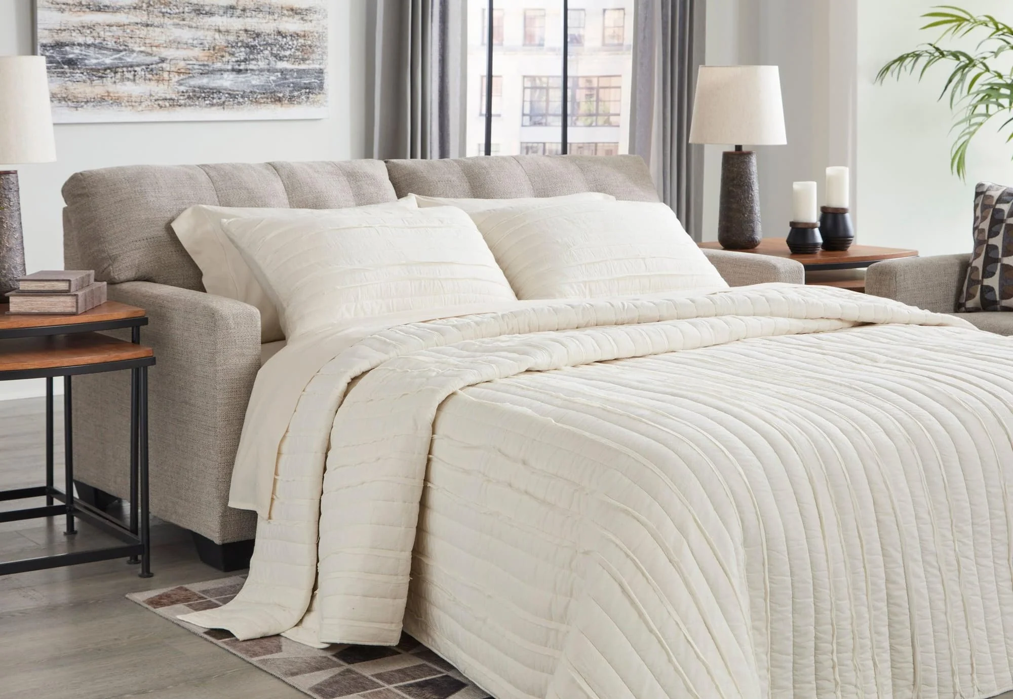Pebble Faux Fabric Upholstered Tufted Full Sofa Sleeper