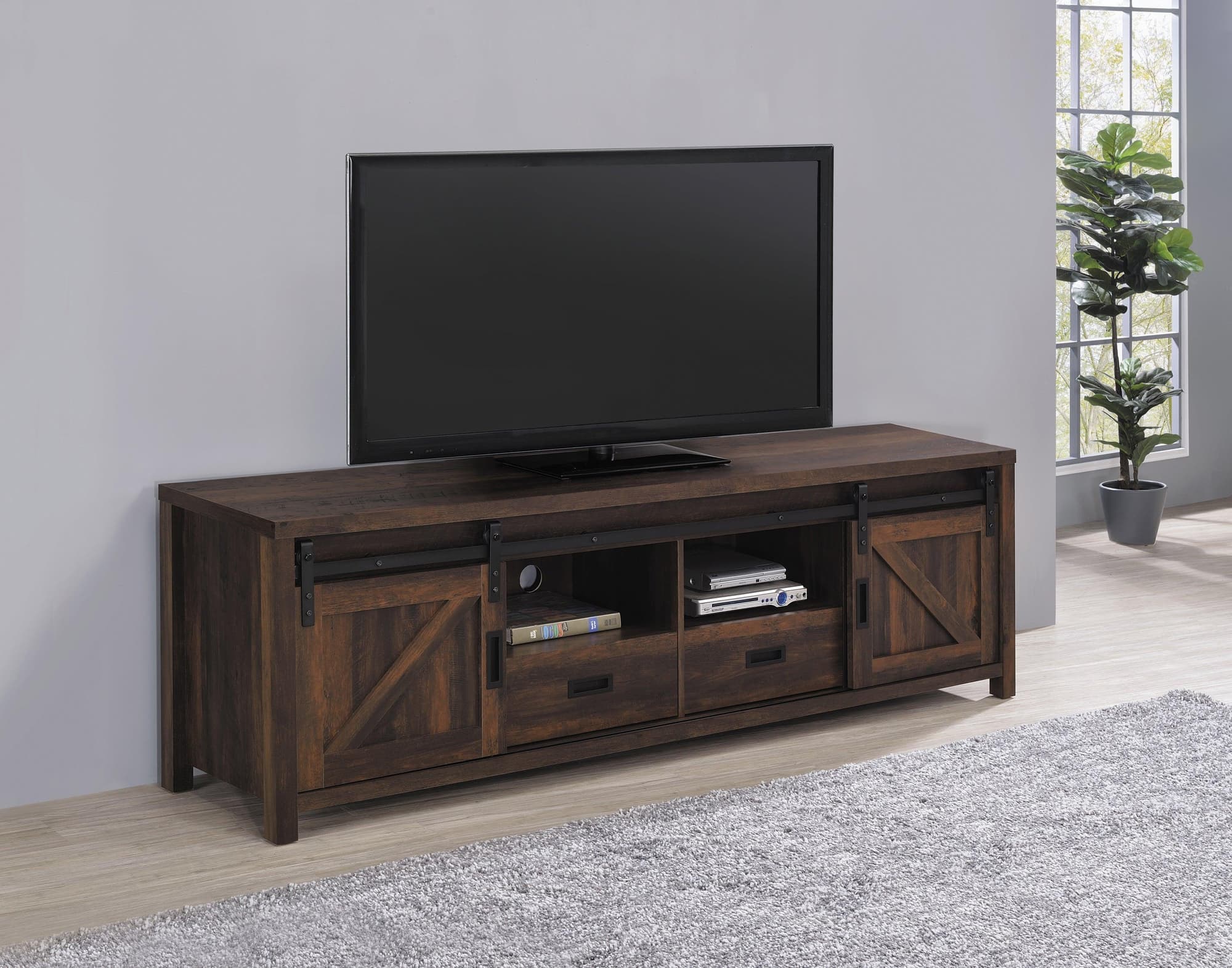 Madra Rectangular TV Console With 2 Sliding Doors - Image 1