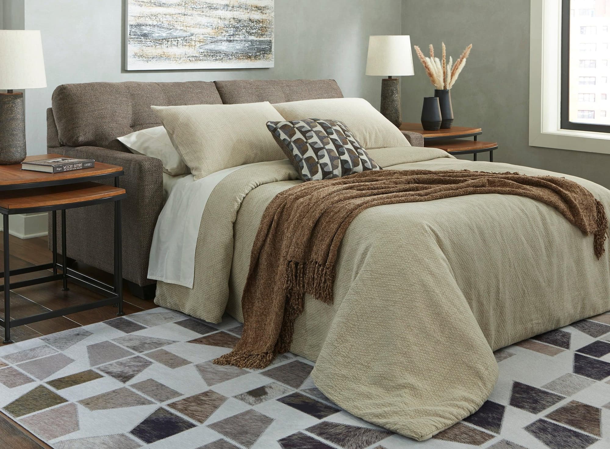 Chocolate Faux Fabric Upholstered Tufted Full Sofa Sleeper