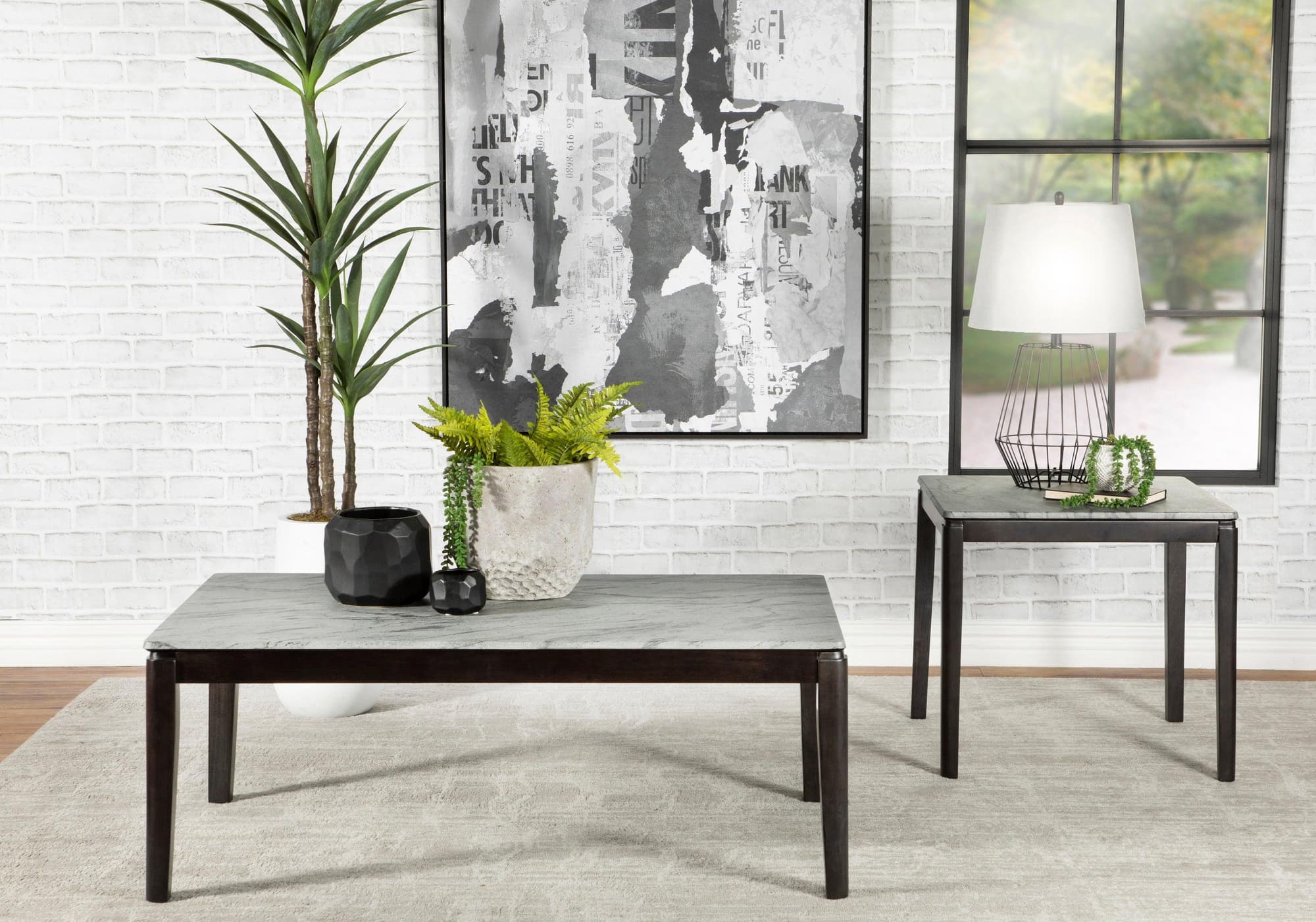 Mozzi Rectangular Coffee Table Faux Gray Marble Black - Image 1