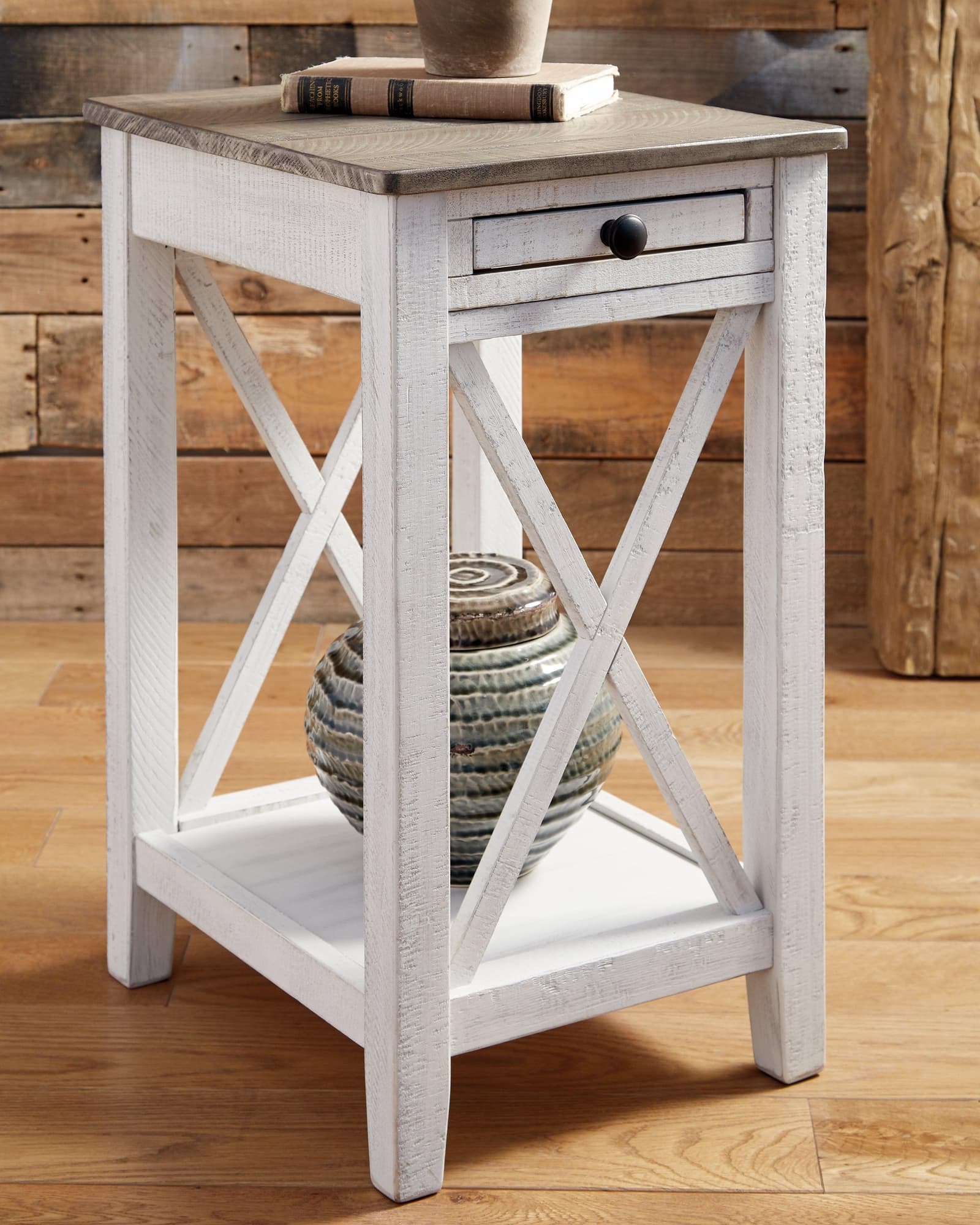 Adalane White Gray Accent Table