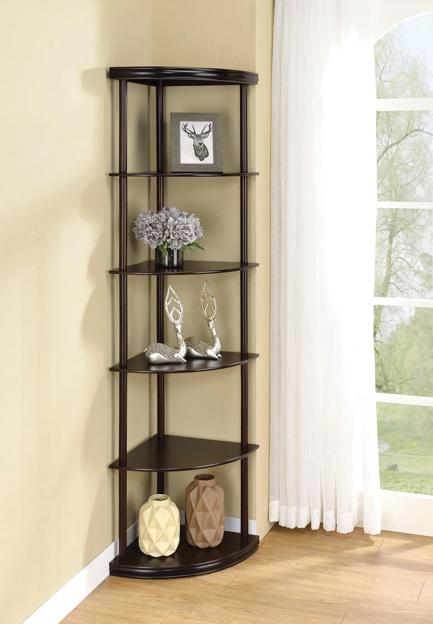 Bonwick 5 Shelf Corner Bookshelf Cappuccino