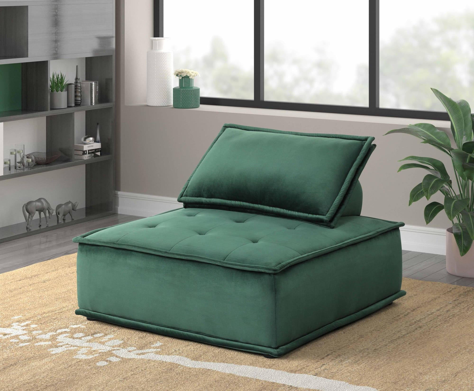 Happy Green Armless Velvet Modular Accent Chair