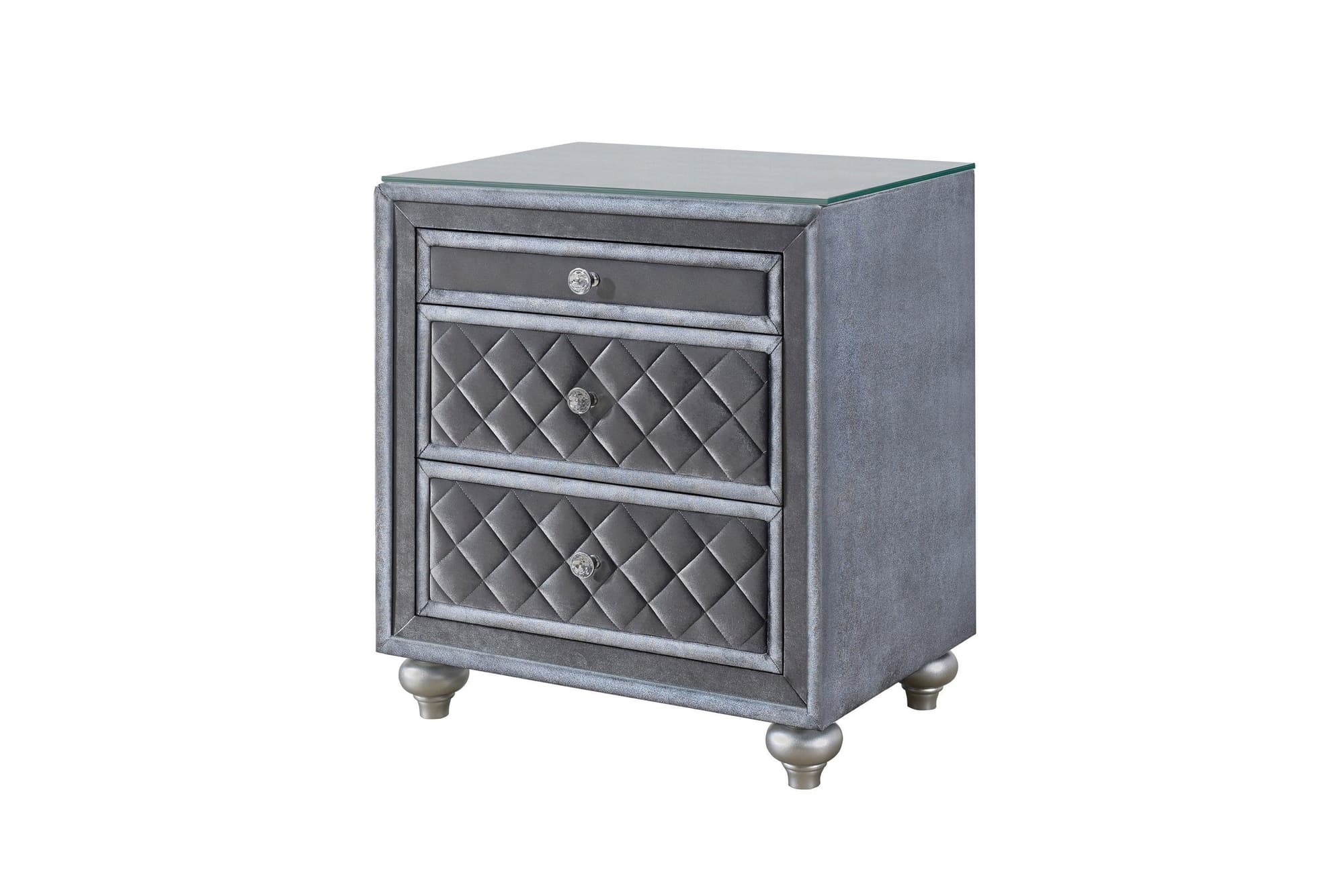 Cameo Nightstand Gray Fabric 2 Drawers - Image 1