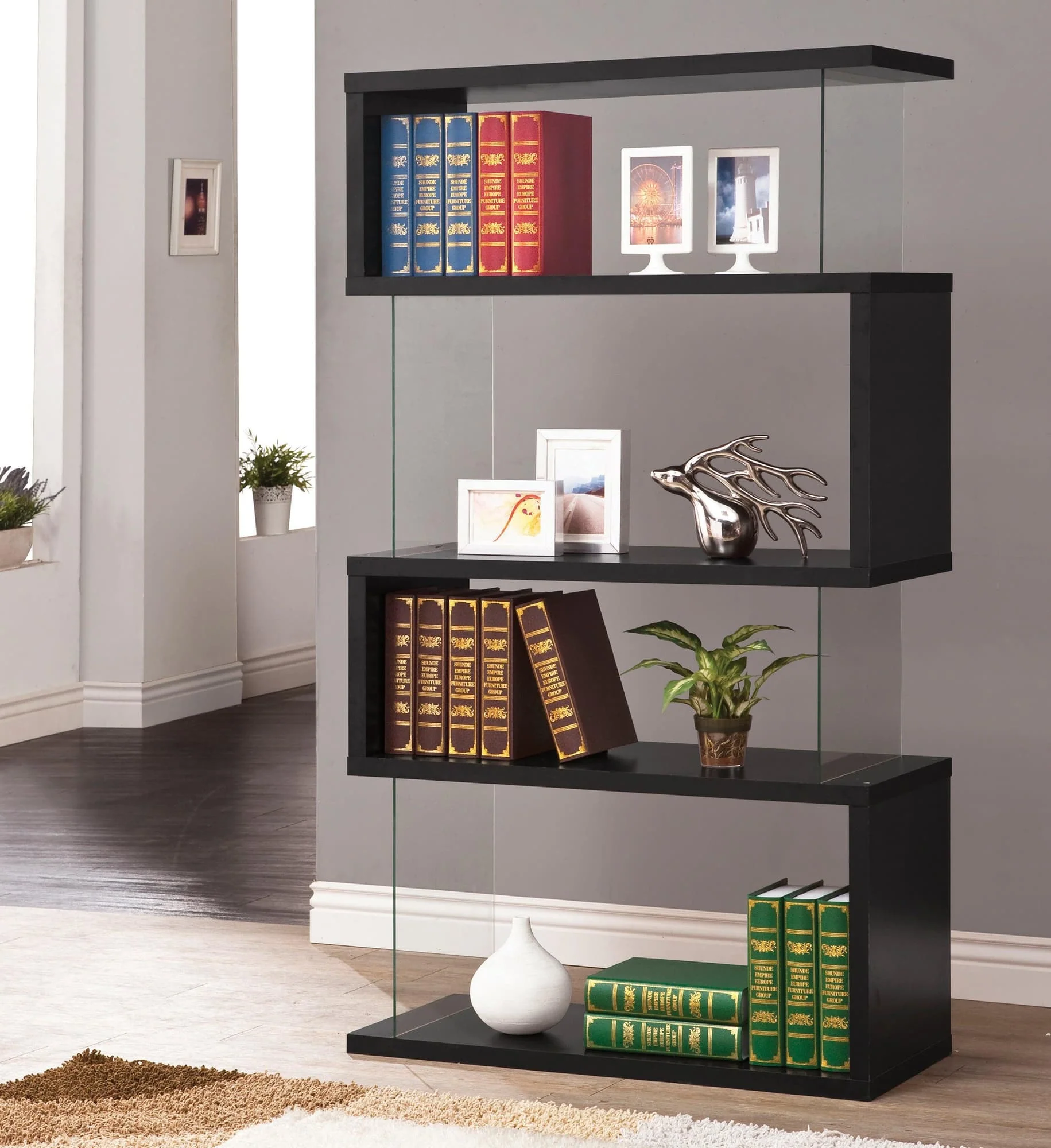 Emelle 4 tier Bookcase Black Clear