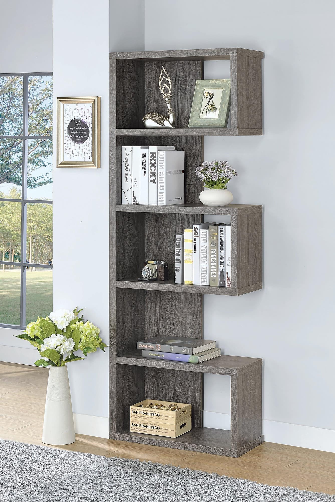 Joey 5 tier Bookcase Weathered Grey