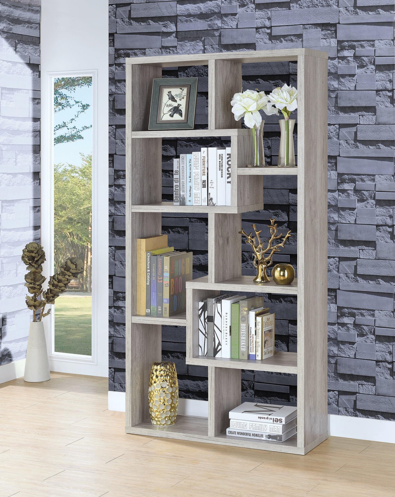 Theo 10 Shelf Bookcase Gray Driftwood