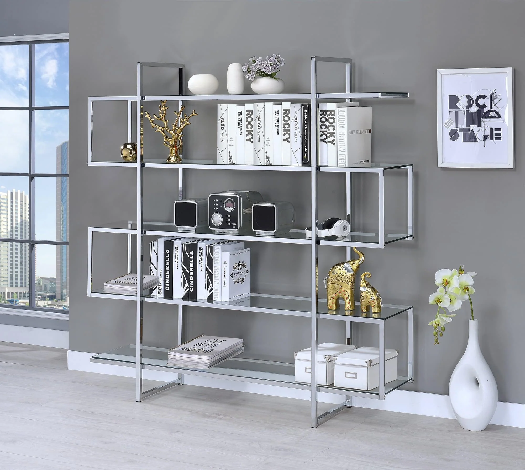 Sema 5 Shelf Bookcase Chrome Clear