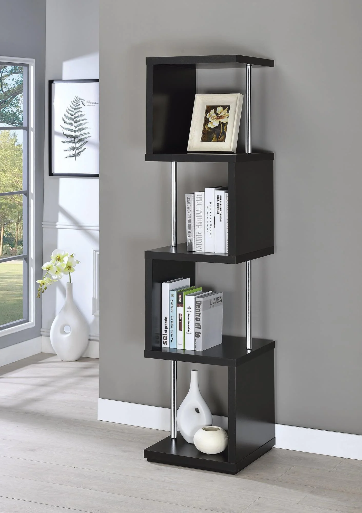 Baxter 4 Shelf Bookcase Black Chrome