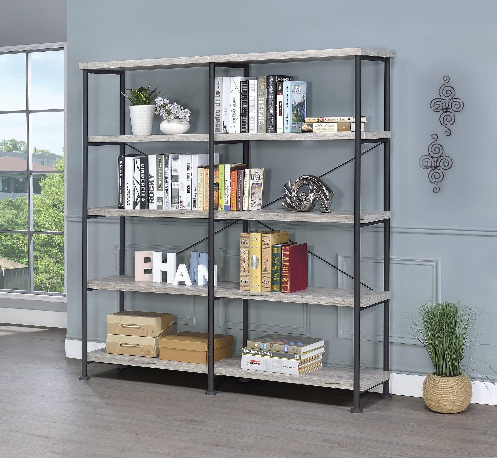 Analiese 4 Shelf Open Bookcase Gray Driftwood