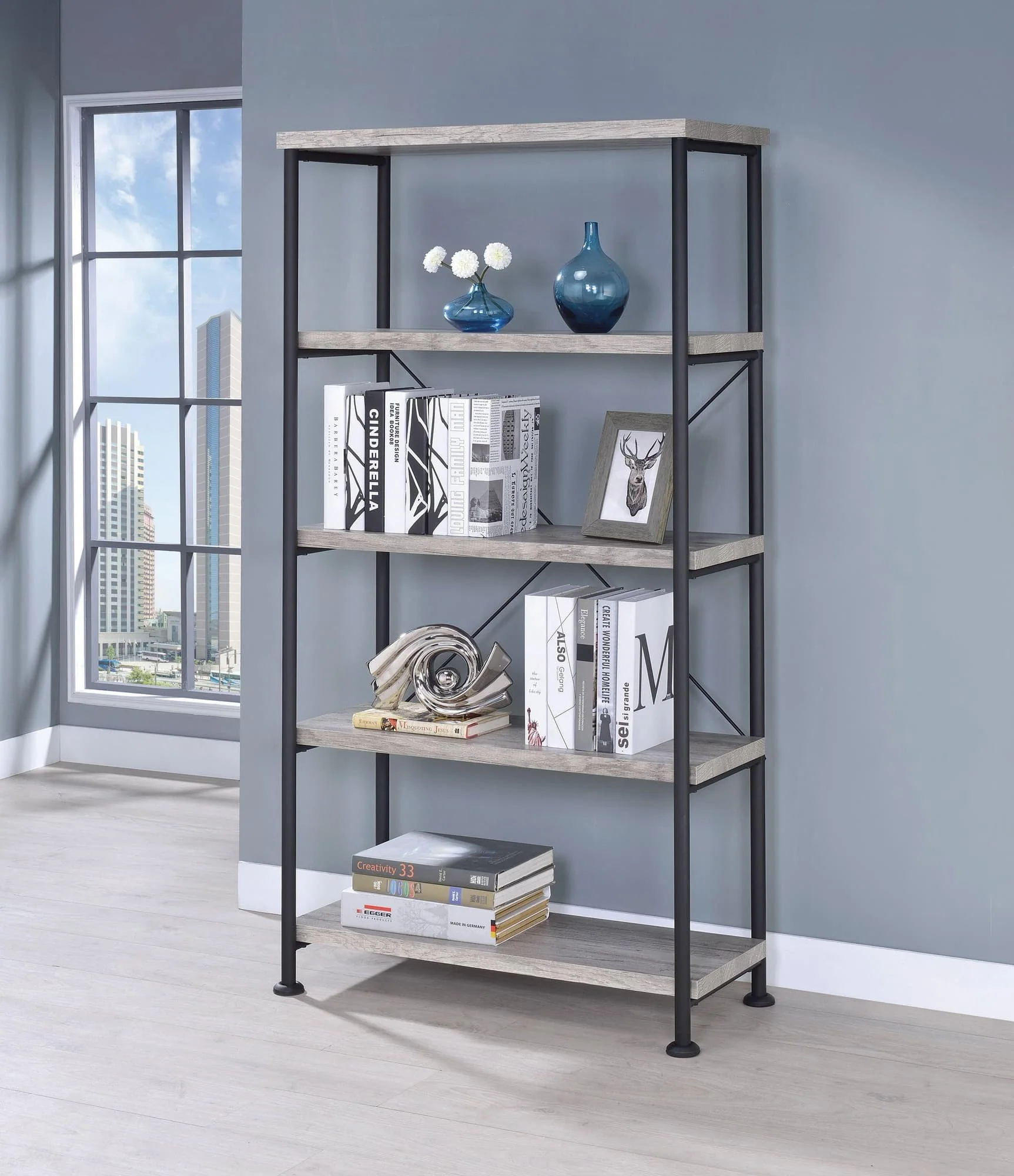Analiese 4 Shelf Bookcase Gray Driftwood