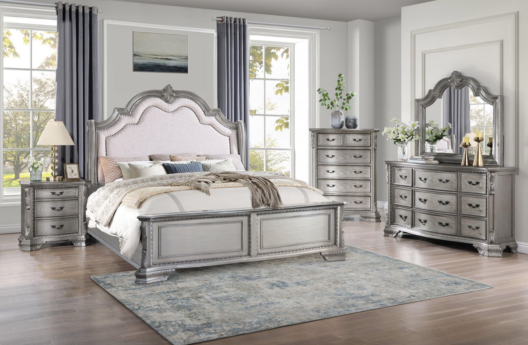 Dora Gray Upholstered Panel Bedroom Set - Image 1