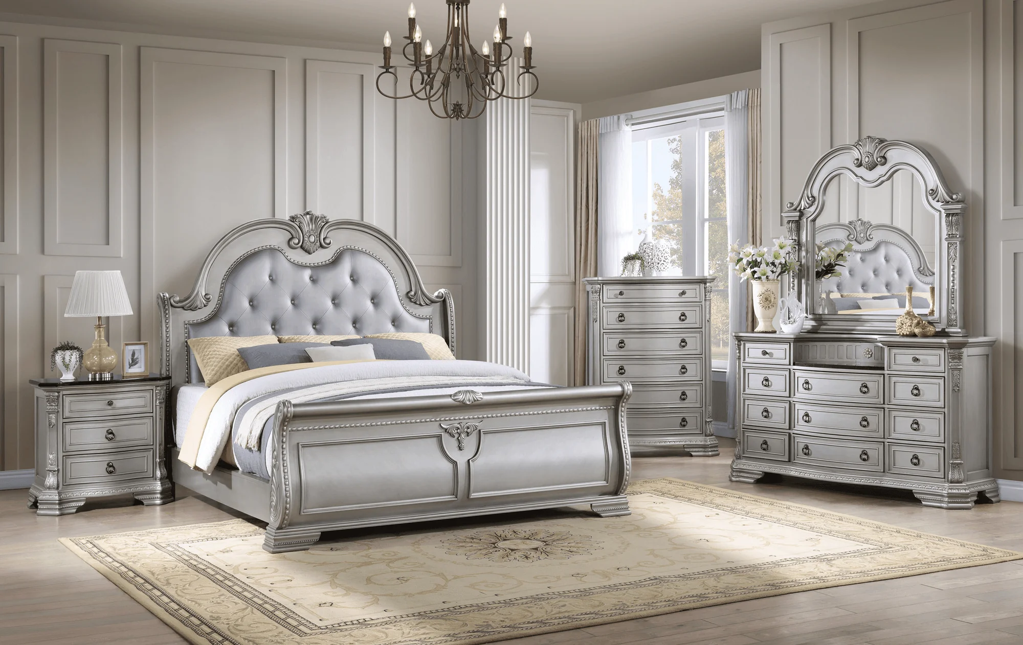 Bolla Gray Upholstered Tufted Sleigh Bedroom Set - Image 1