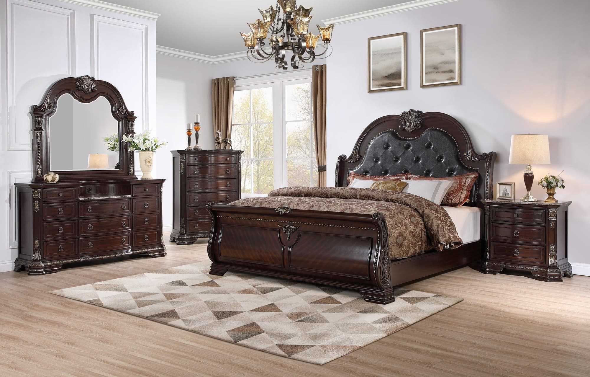 Bolla Brown Upholstered Tufted Sleigh Bedroom Set - Image 1