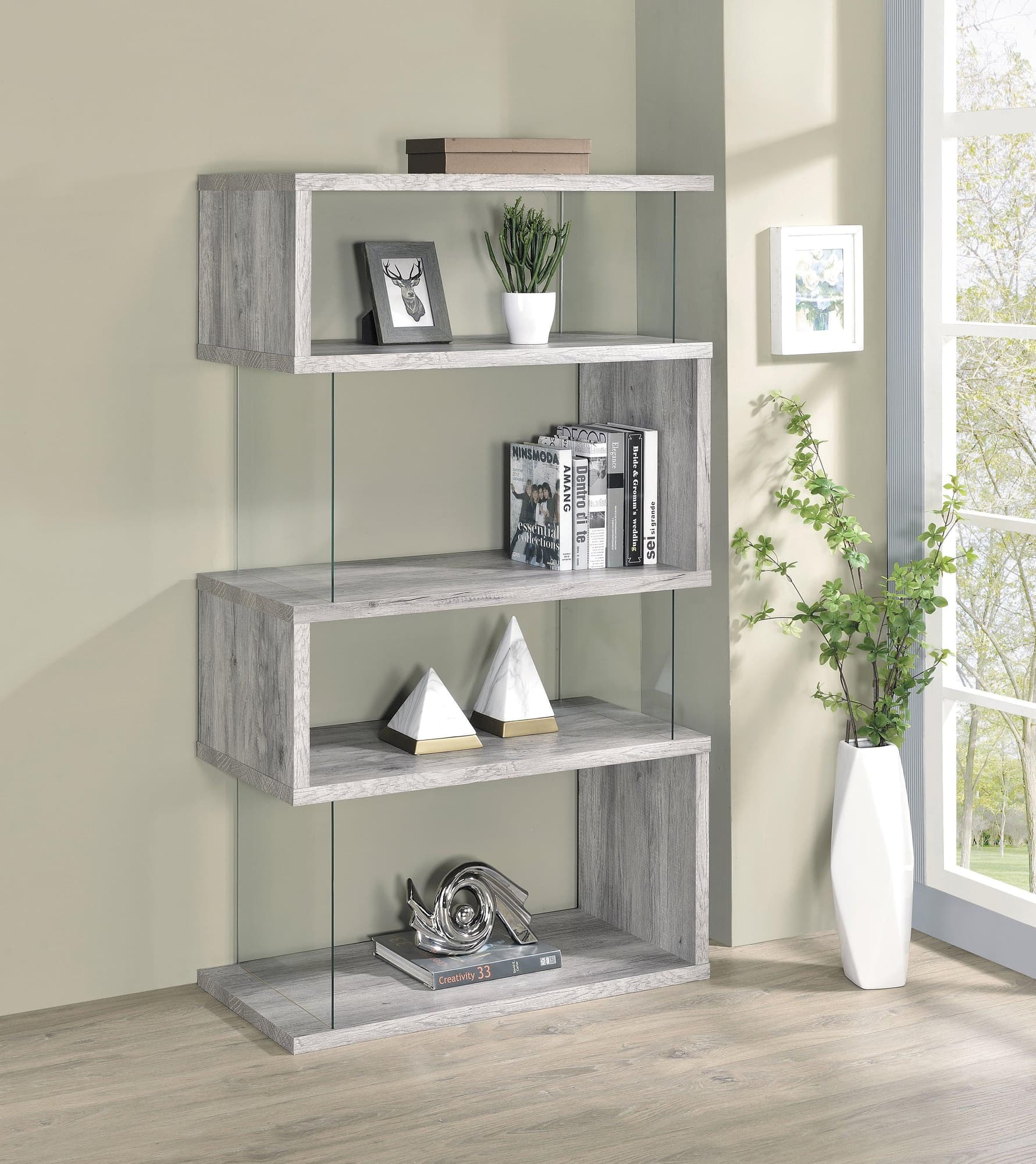 Emelle 4 Shelf Bookcase With Glass Panels