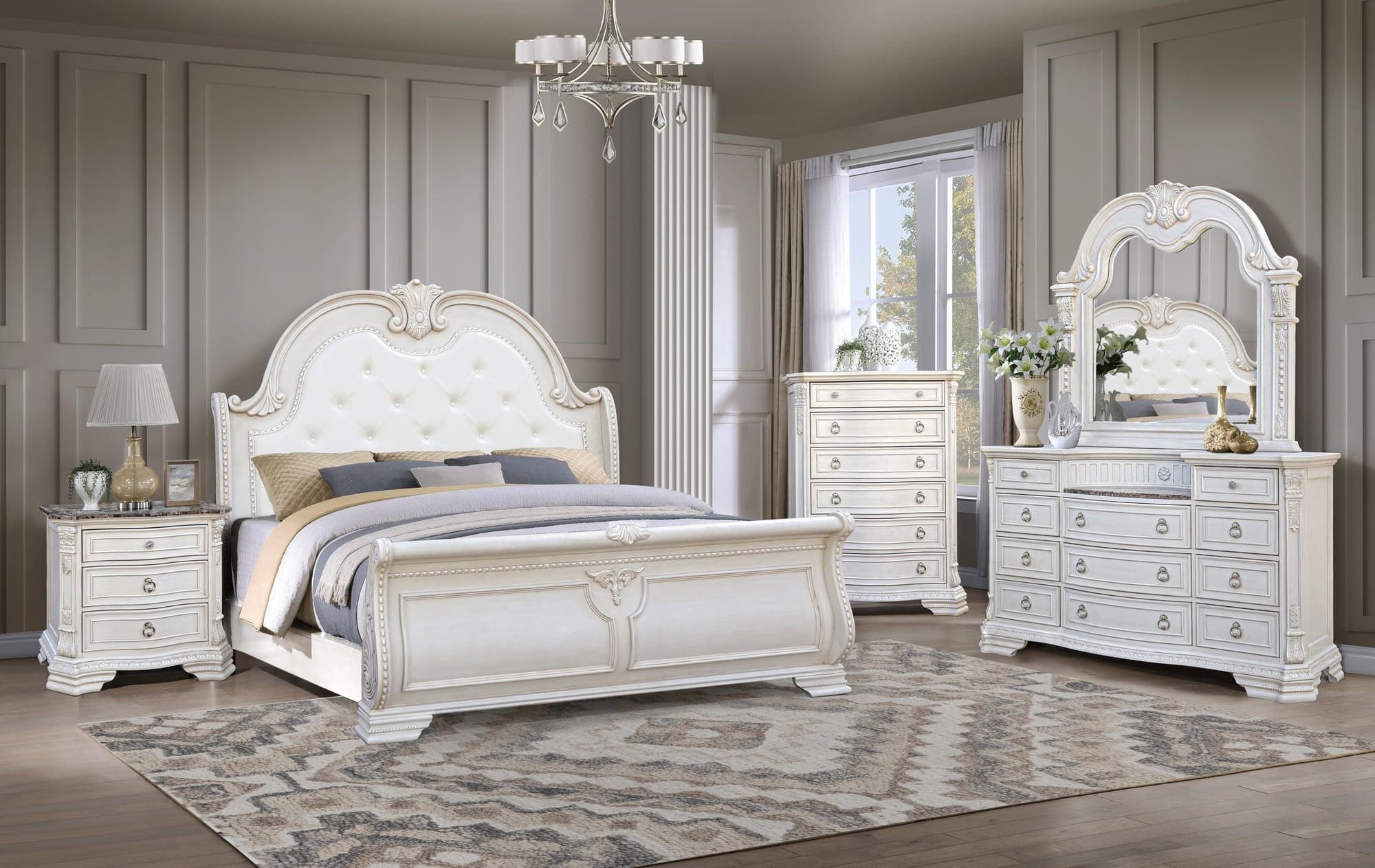 Bolla White Upholstered Tufted Sleigh Bedroom Set - Image 1