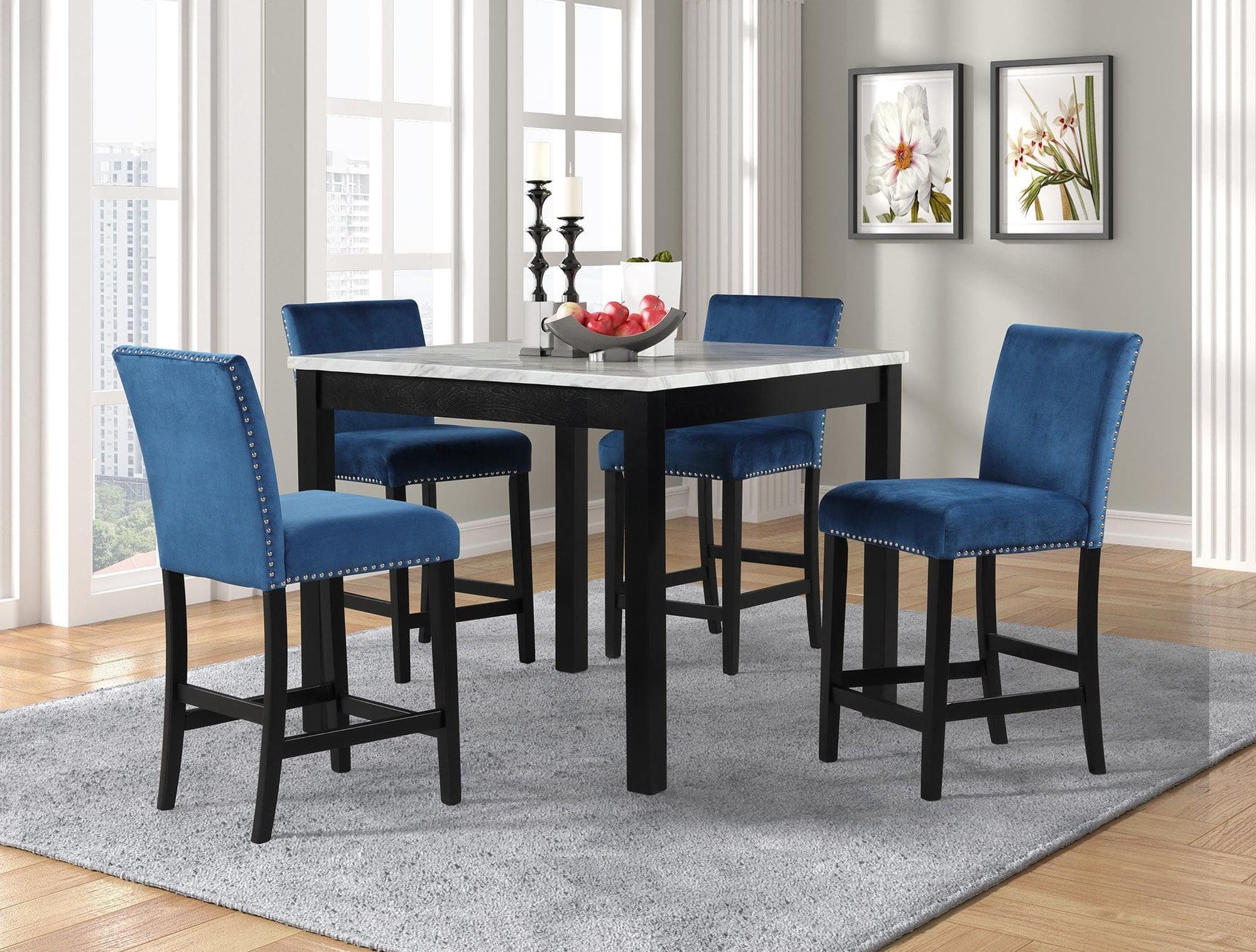 Dior Blue Velvet Counter Height Set - Image 1