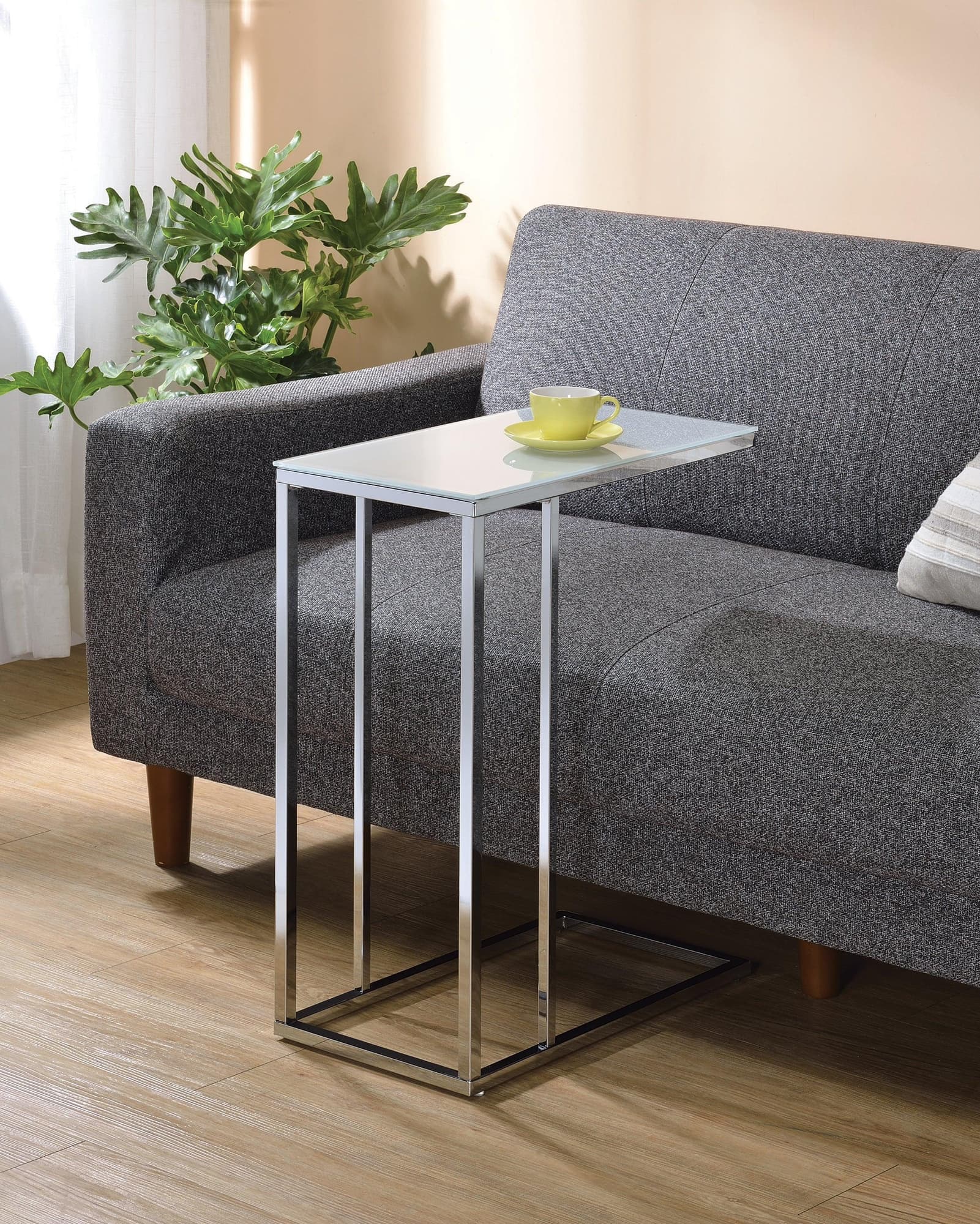 Stella Glass Top Accent Table Chrome White - Image 1