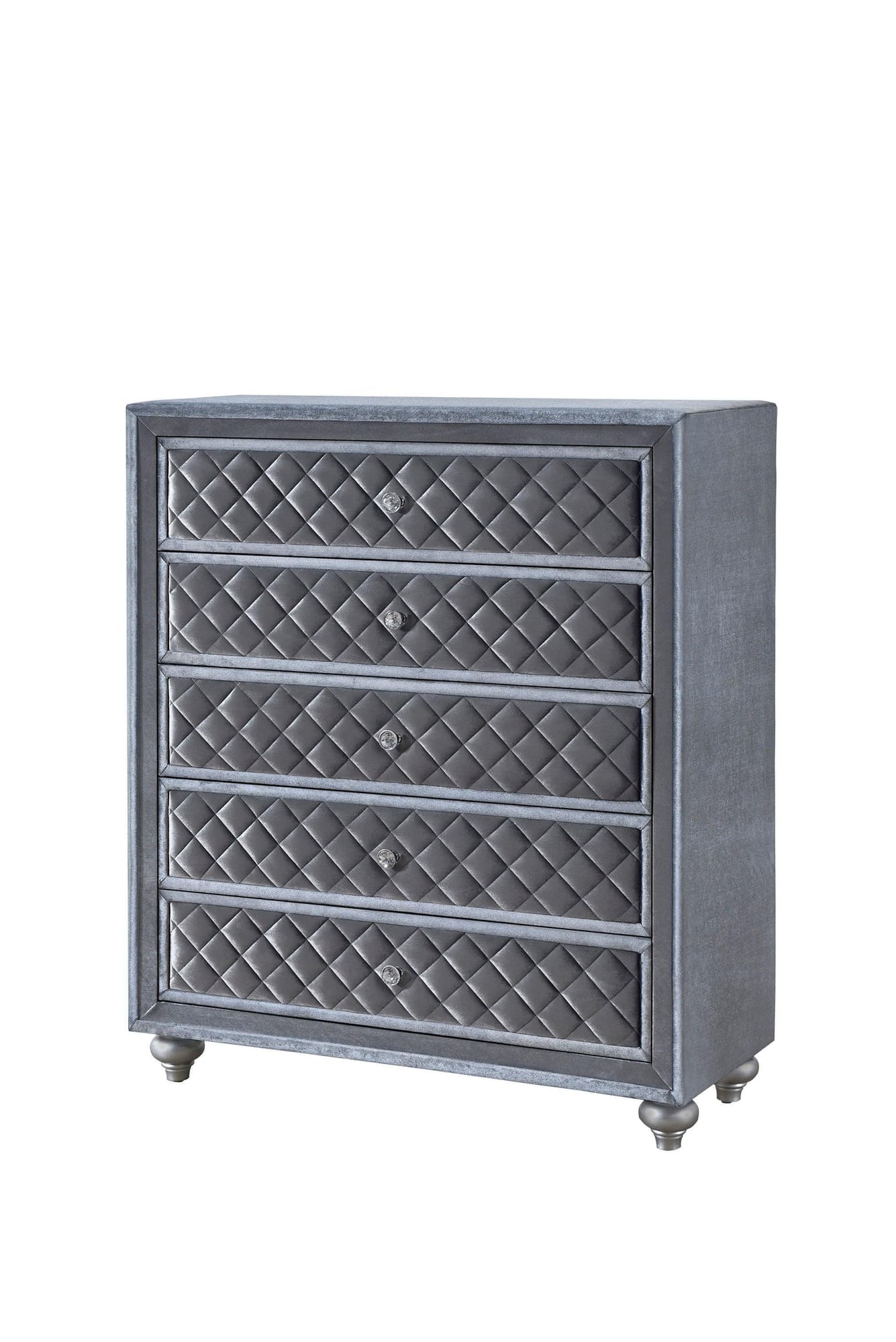Cameo Chest Gray Faux Leather 5 Drawers - Image 1