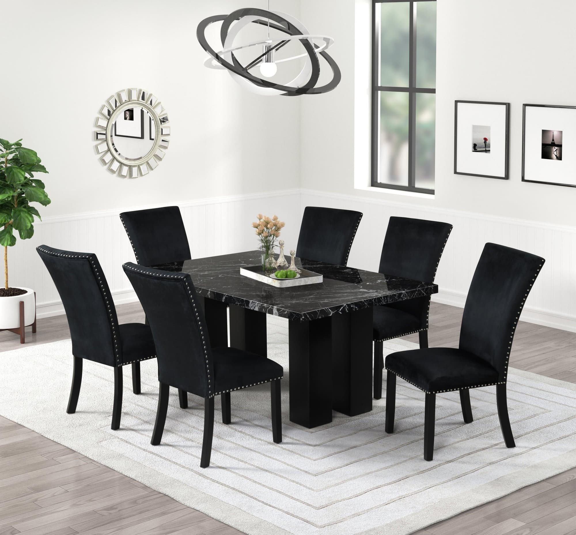Onyx Black Faux Marble Dining Room Set - Image 1
