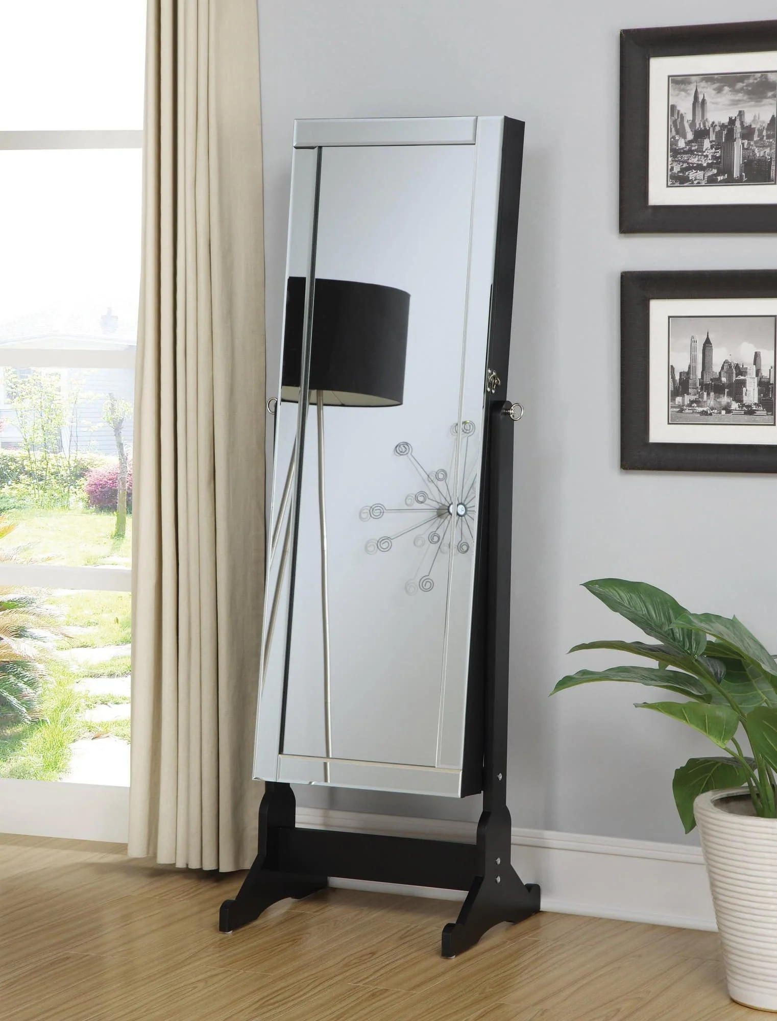 Cortez Storage Jewelry Cheval Mirror Black