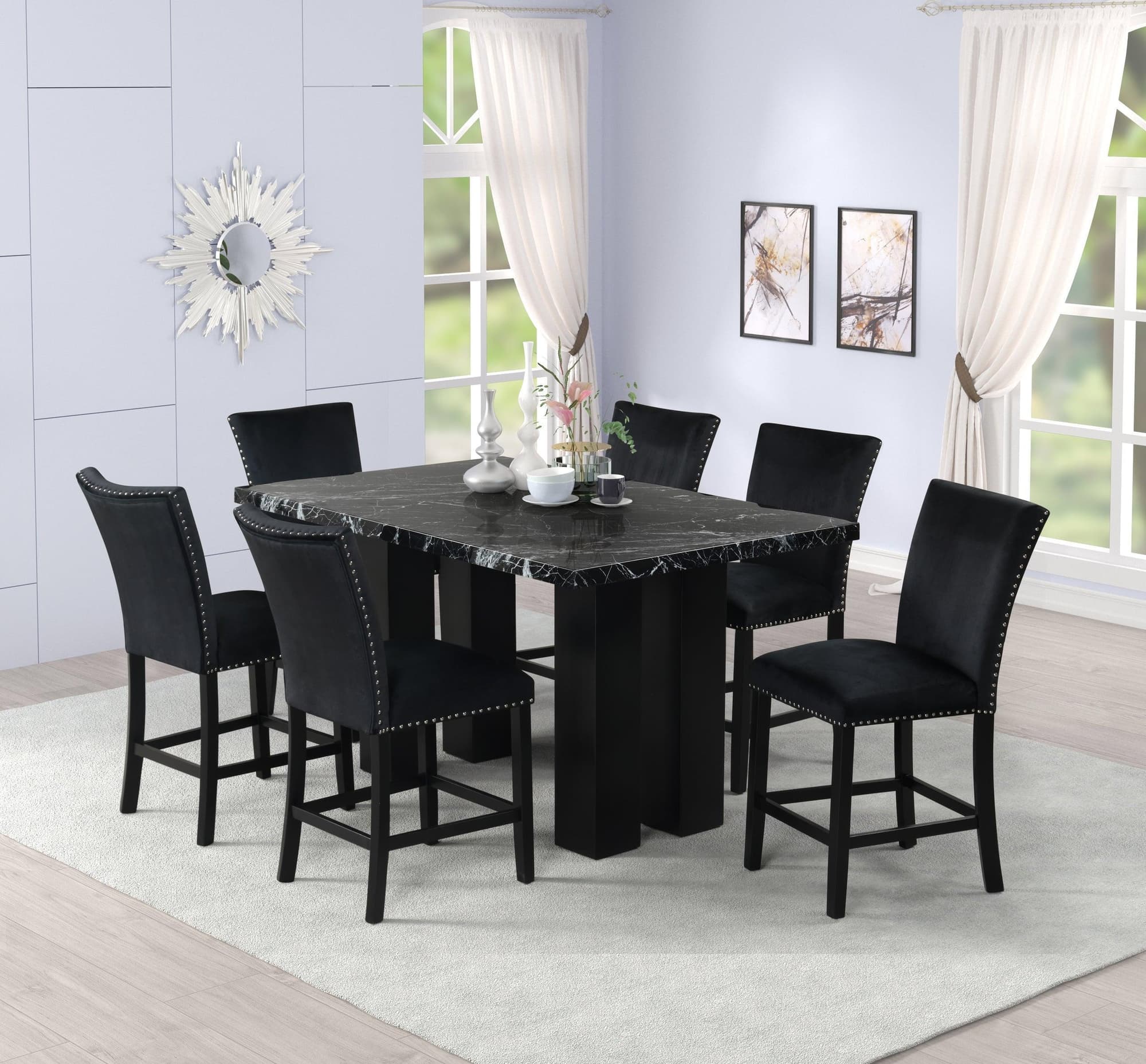 Onyx Black Faux Marble Counter Height Set - Image 1