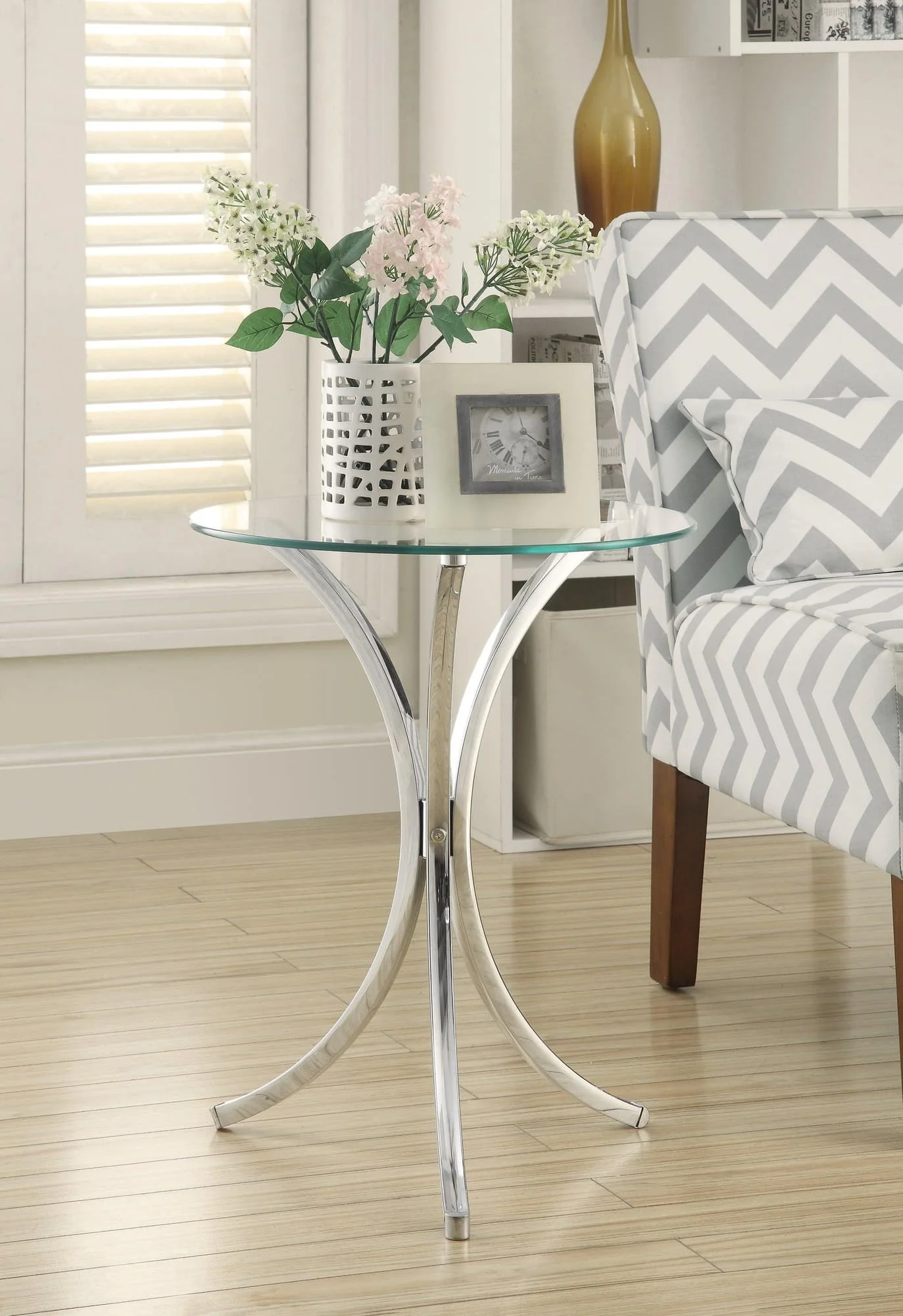 Eloise Round Accent Table With Curved Legs Chrome - Image 1