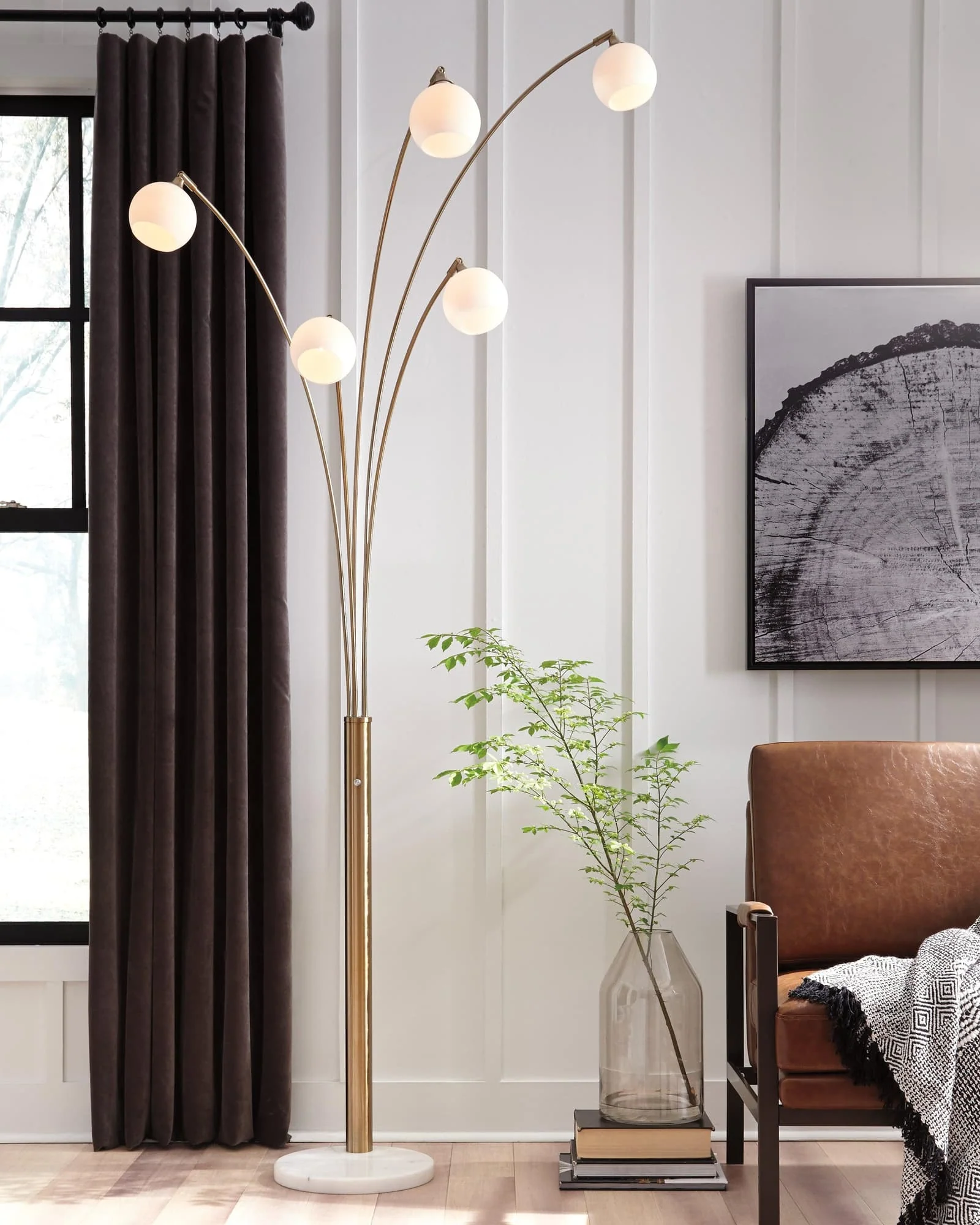 Taliya Champagne White Arc Lamp