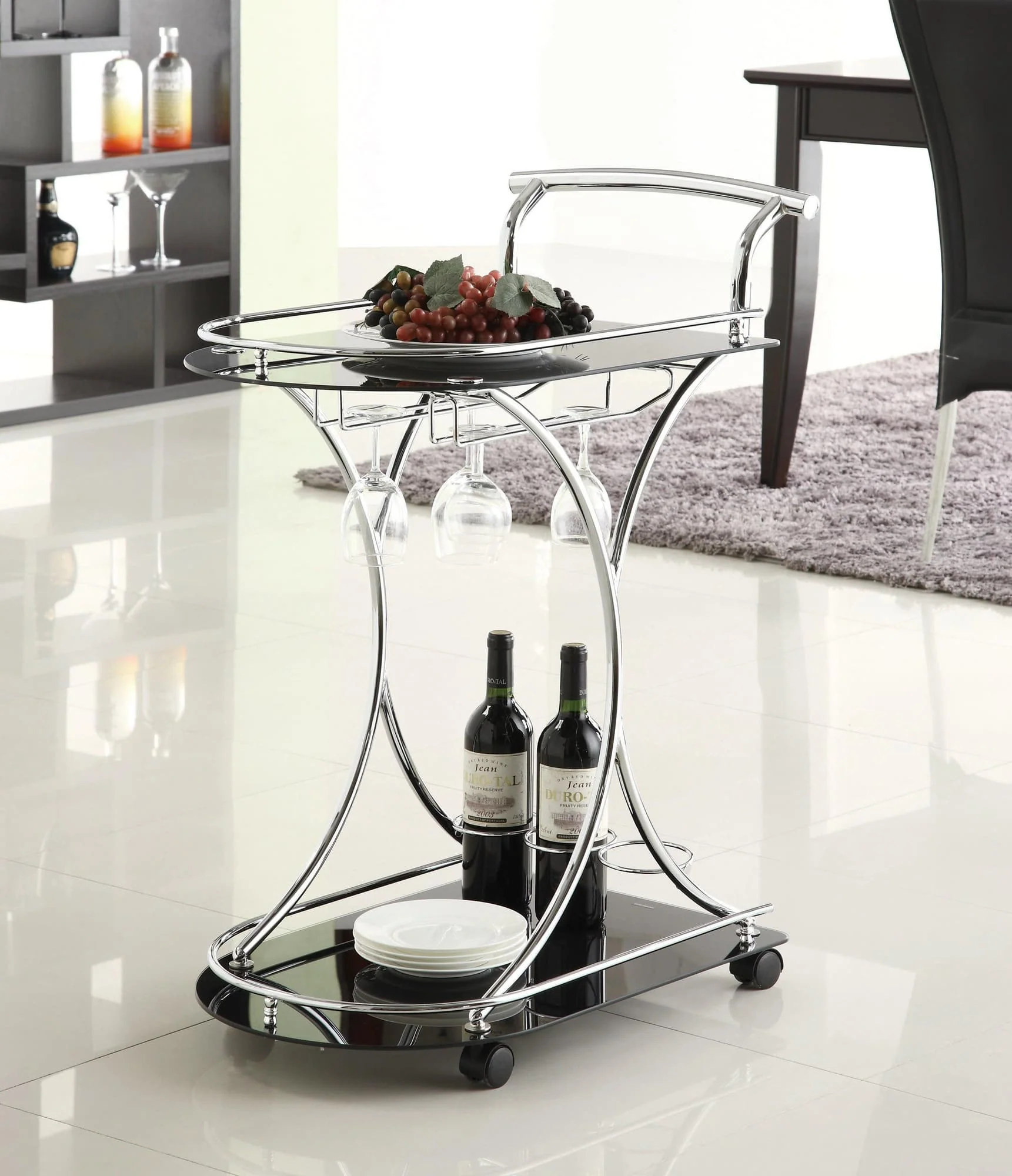 Elfman 2 shelve Serving Cart Chrome Black