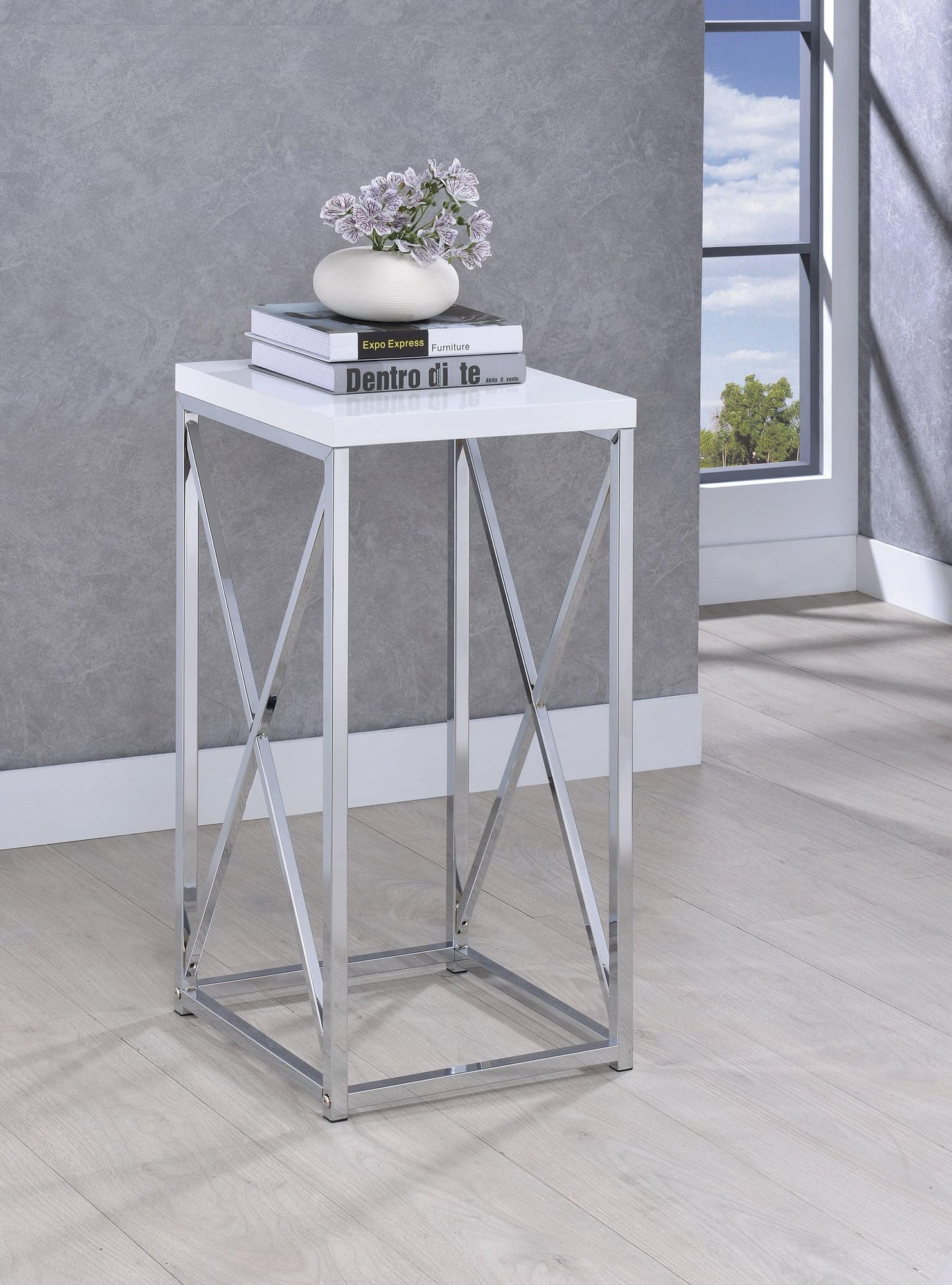 Edmund Accent Table With X cross Glossy White Chrome - Image 1