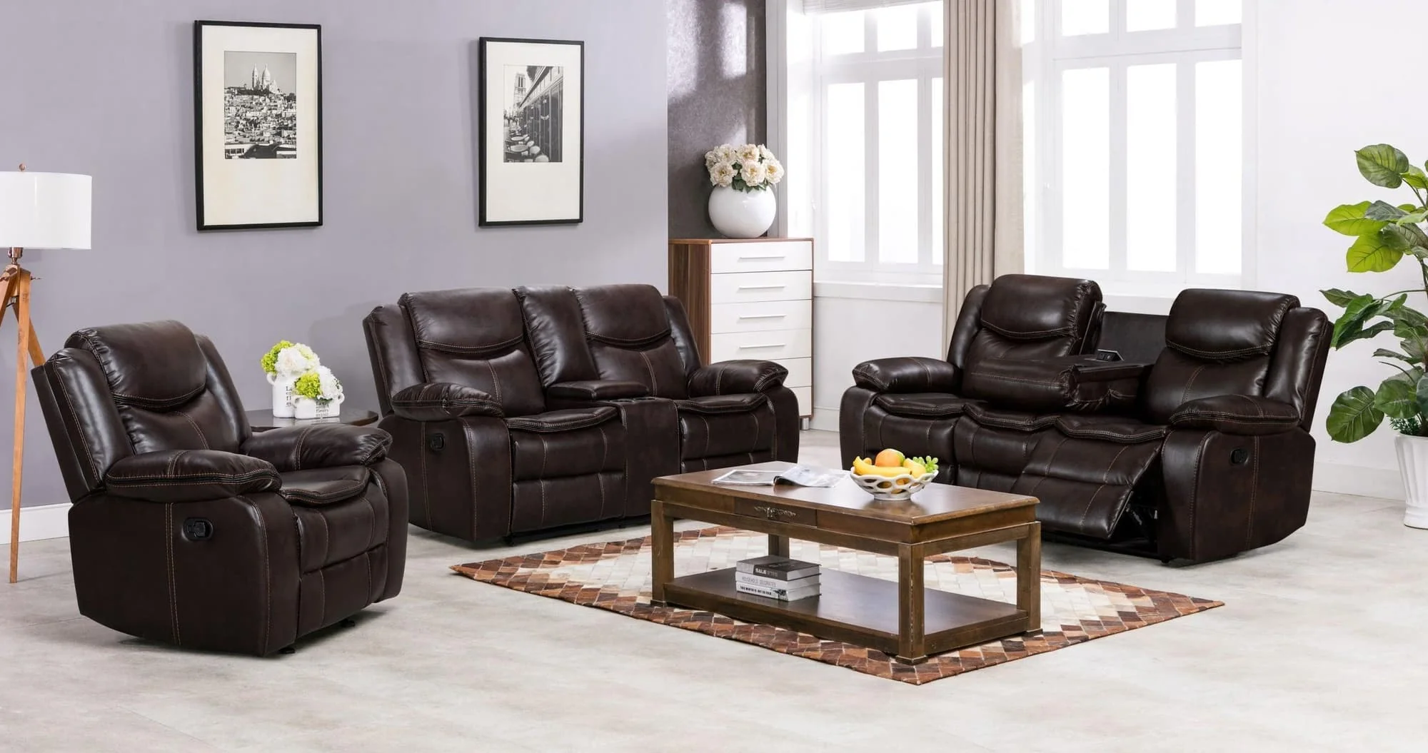 Reno Brown 3-Piece Reclining Set - Image 1