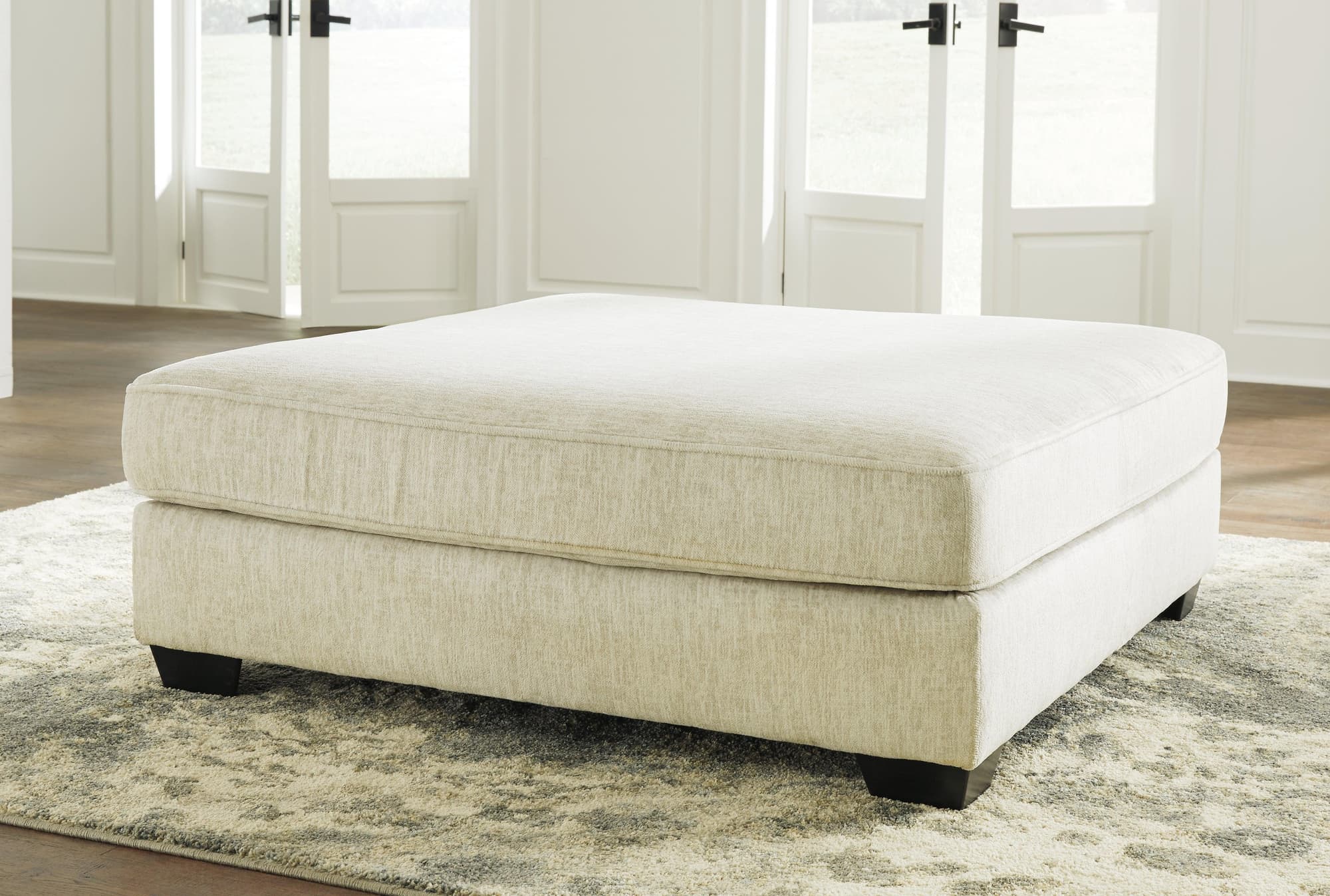 Rawcliffe Parchment Chenille Oversized Accent Ottoman - Image 1