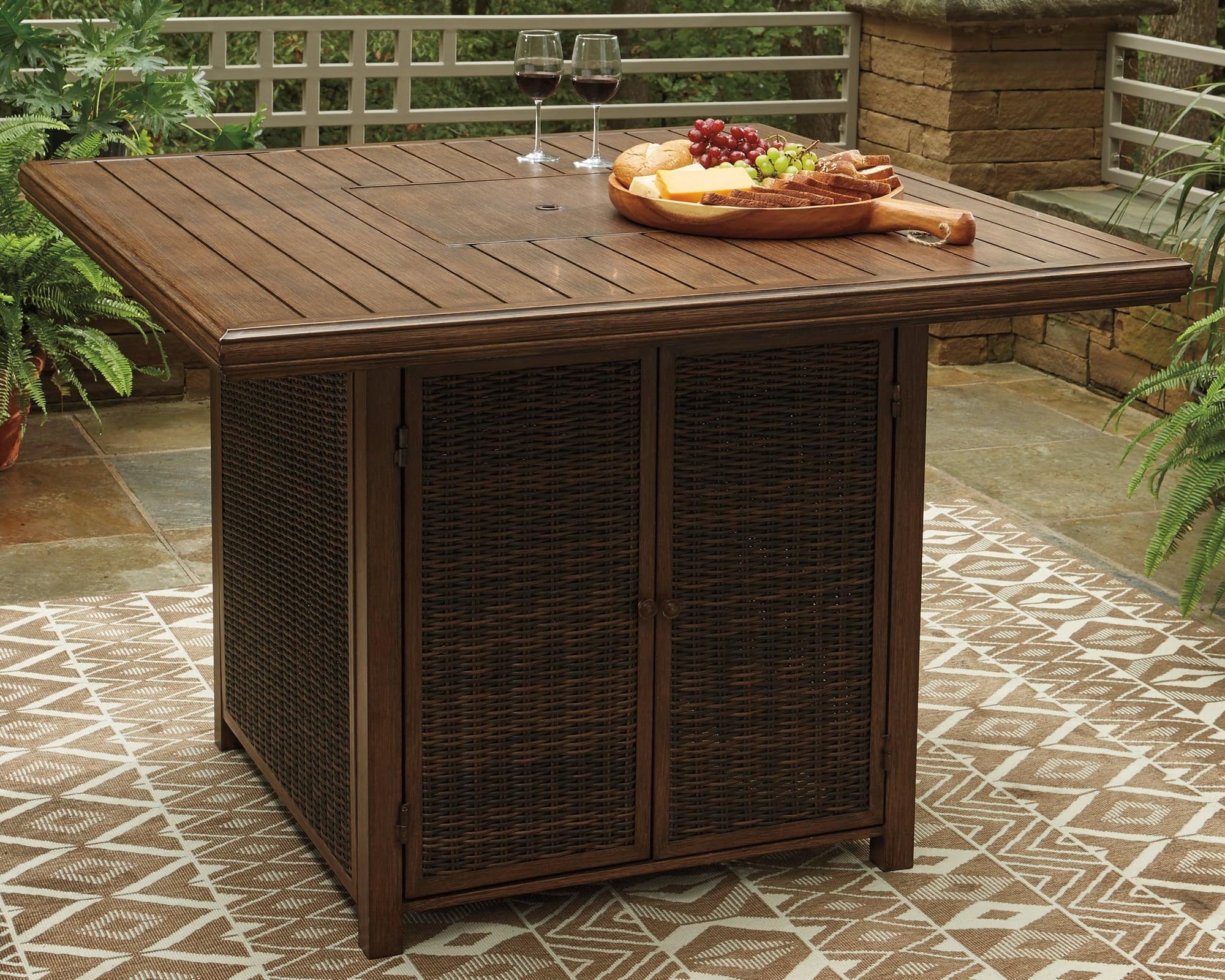 Paradise Trail Medium Brown Bar Table With Fire Pit