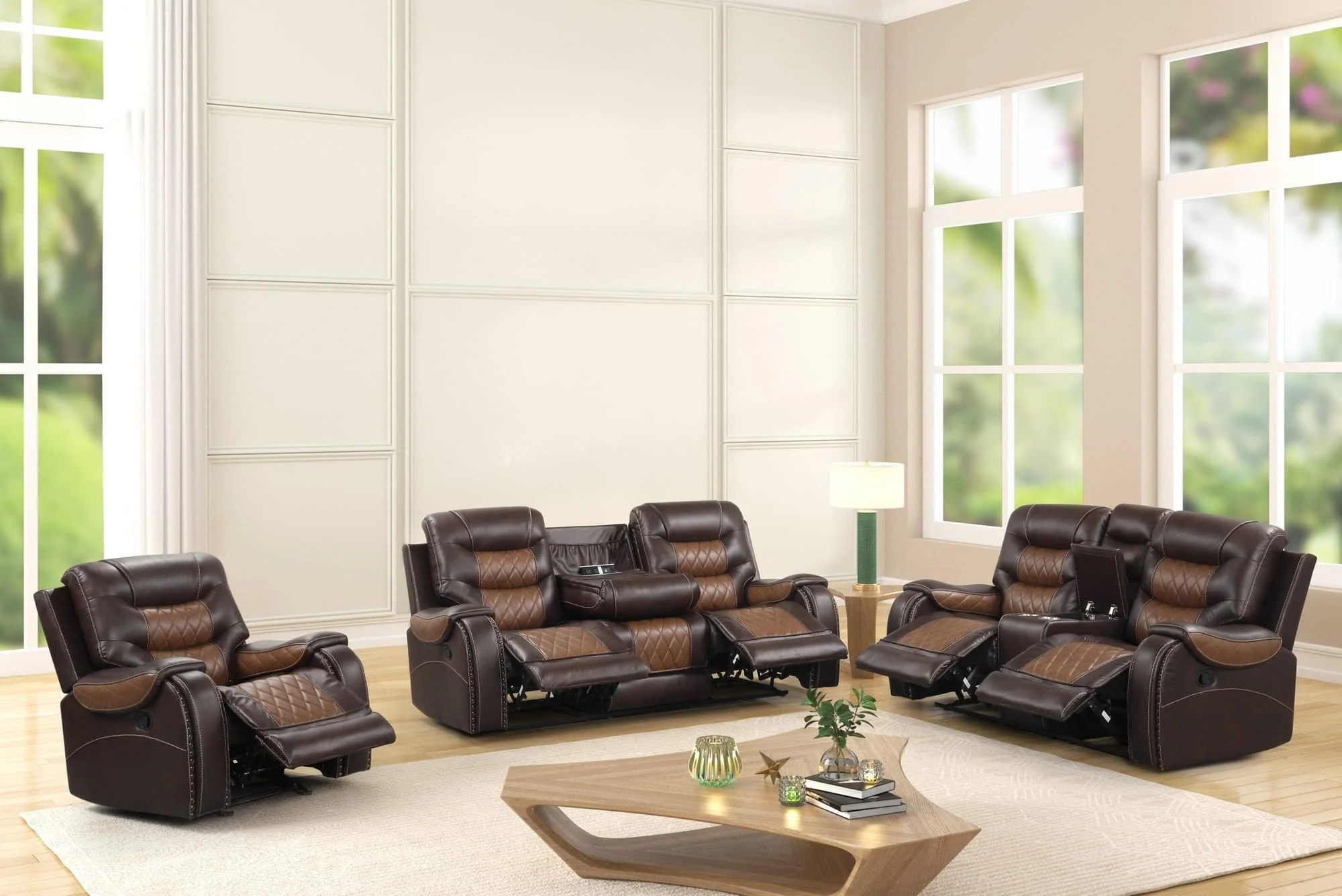 Ashy 2-Tone Brown Oversized 3-Piece Reclining Set - Image 1