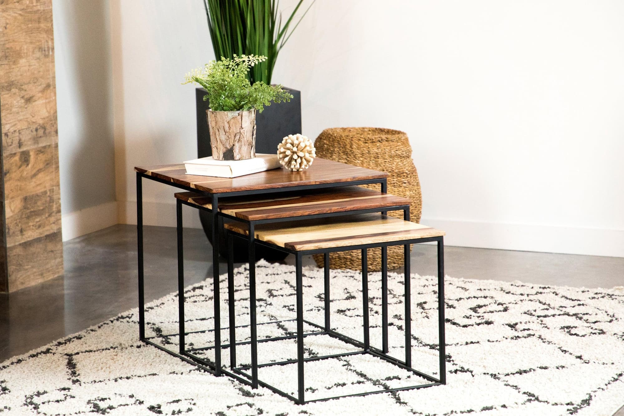 Belcourt 3-Piece Square Nesting Tables Natural Black - Image 1